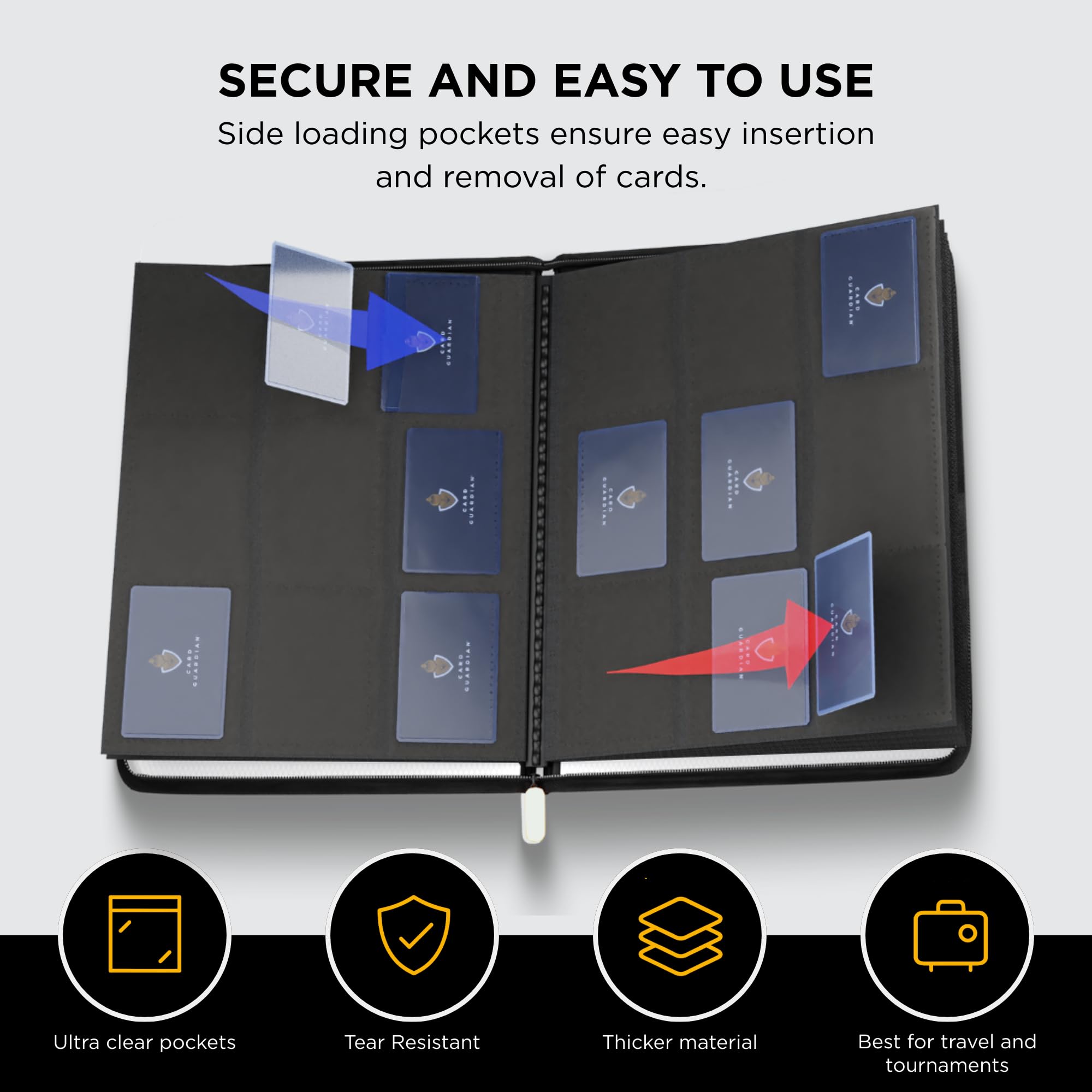 Card Guardian 9 Pocket Card Binder with Zipper, Holds 360 Cards, Side Loading Trading Card Binder for TCG & Football - Image 4