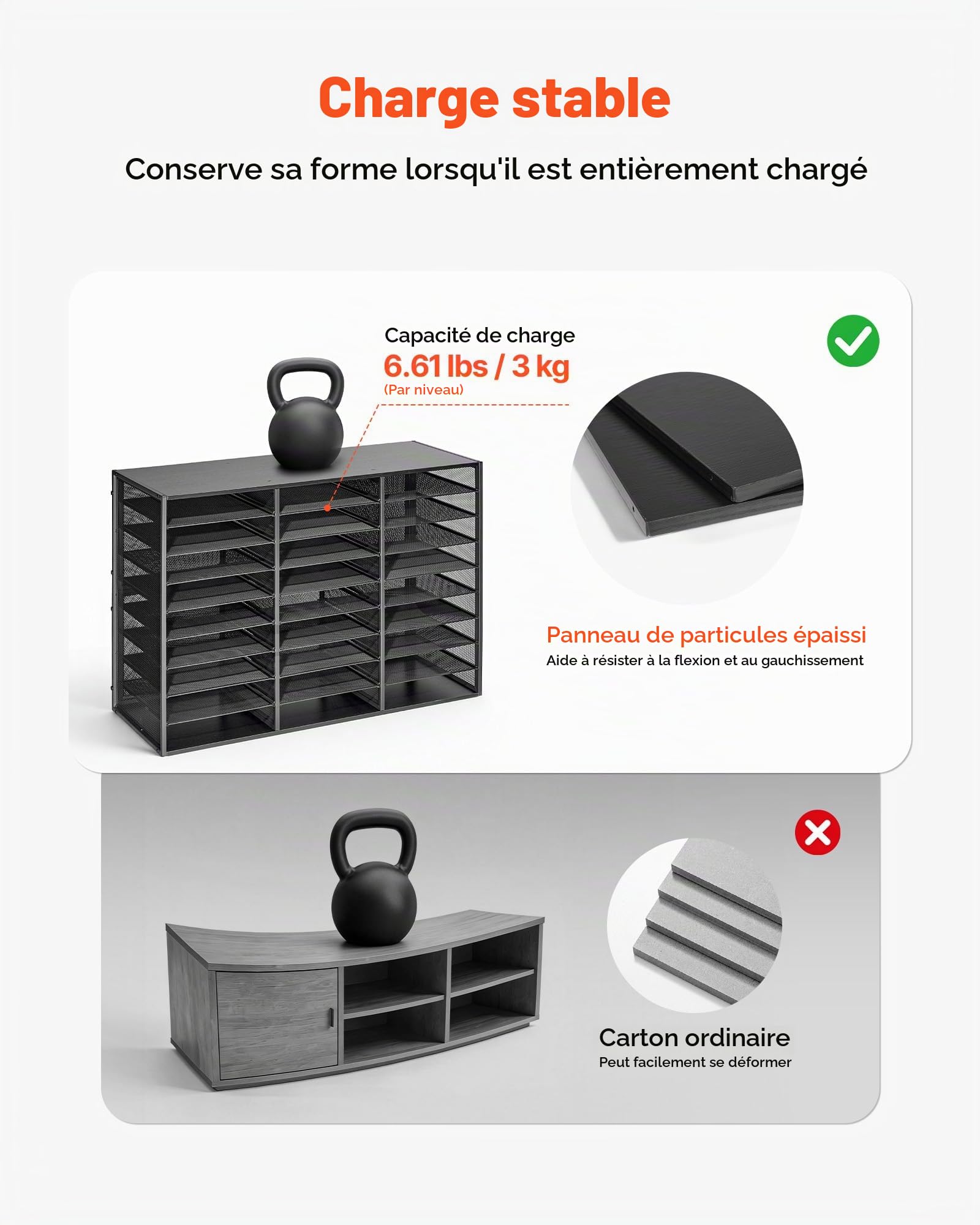 VEVOR Organisateur de Bureau, Trieur à 27 Cases avec Panneaux de Grillage Métallique Amovibles, pour Fichiers Documents Magazines École, Casier à Courrier avec Comptoir en Bois, Classeur de Table Noir