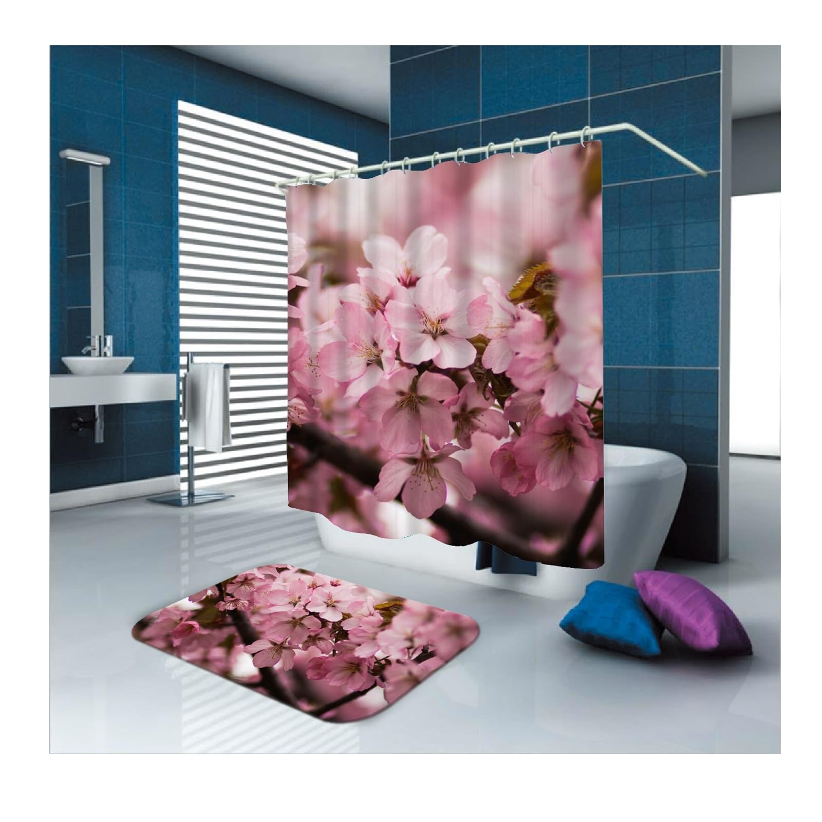 Rideau de douche floral rose pour baignoire 165 x 180 cm effet cocon de douceur