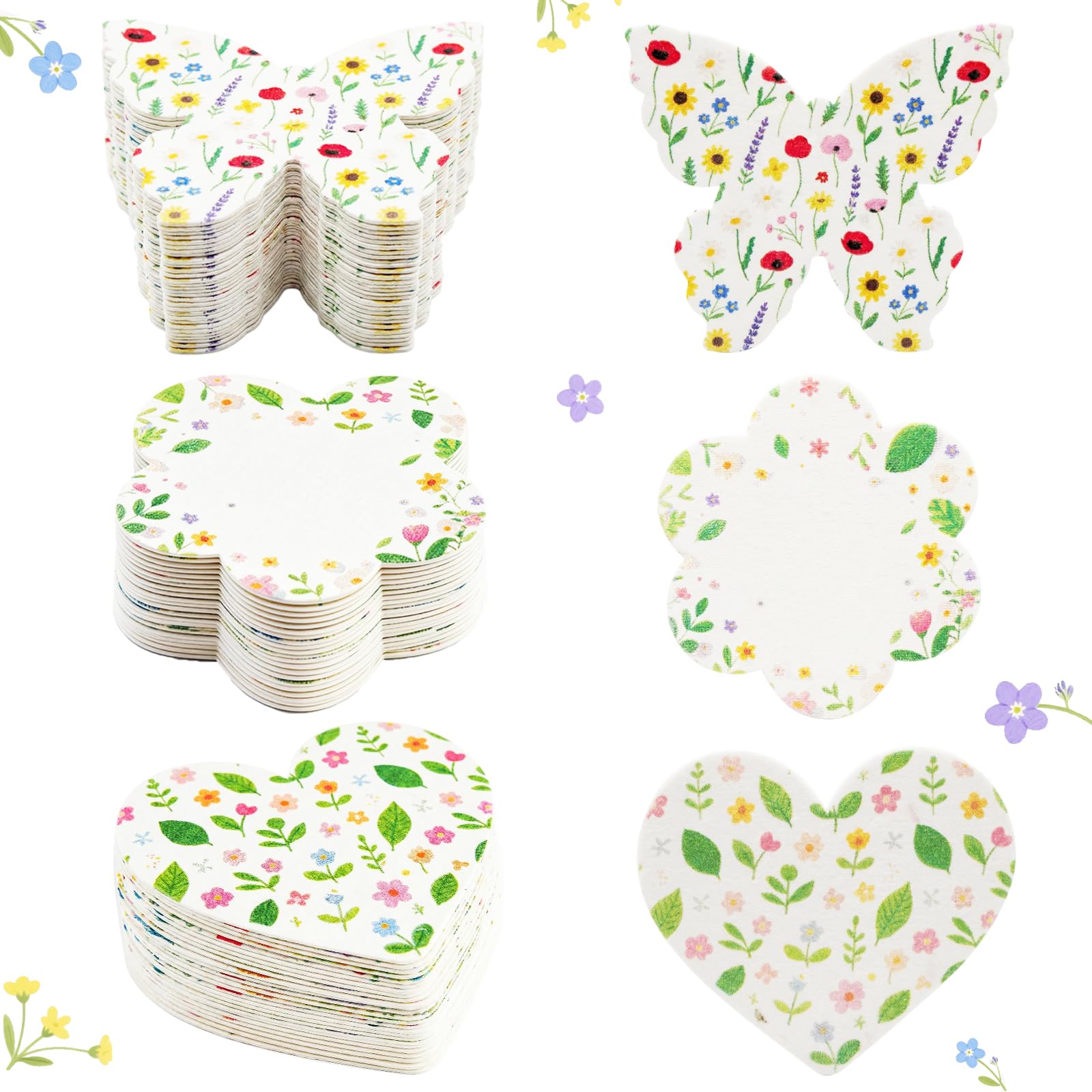 30 Pieces Handmade Seed Paper Greeting Cards, Plantable Wildflower Seed Paper Embedded Recycled Flower Tags for Wedding, Gifts Cards, Seasonal, Birthday, Party, 3 Styles (Heart/Butterfly/Flower)