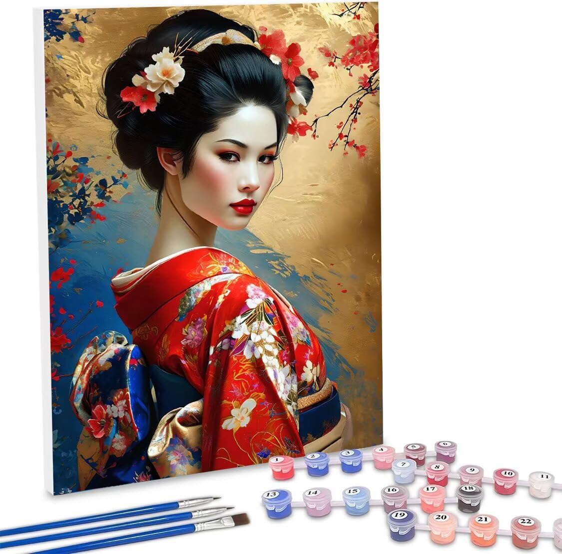 Paint by Numbers for Adults, DIY Canvas Oil Painting Kit for Kids or Beginner, Geisha Paint-by-Number Kits on Canvas, Acrylic Pigment Drawing Paintwork for Gifts Home Wall Decoration 32x40in J-911