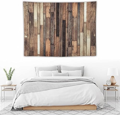 Miniatura 5 de KANEPE Tapiz de tablero de madera vieja con patrón de tablones de madera antigua, tapices para colgar en la pared, decoración del hogar para sala de