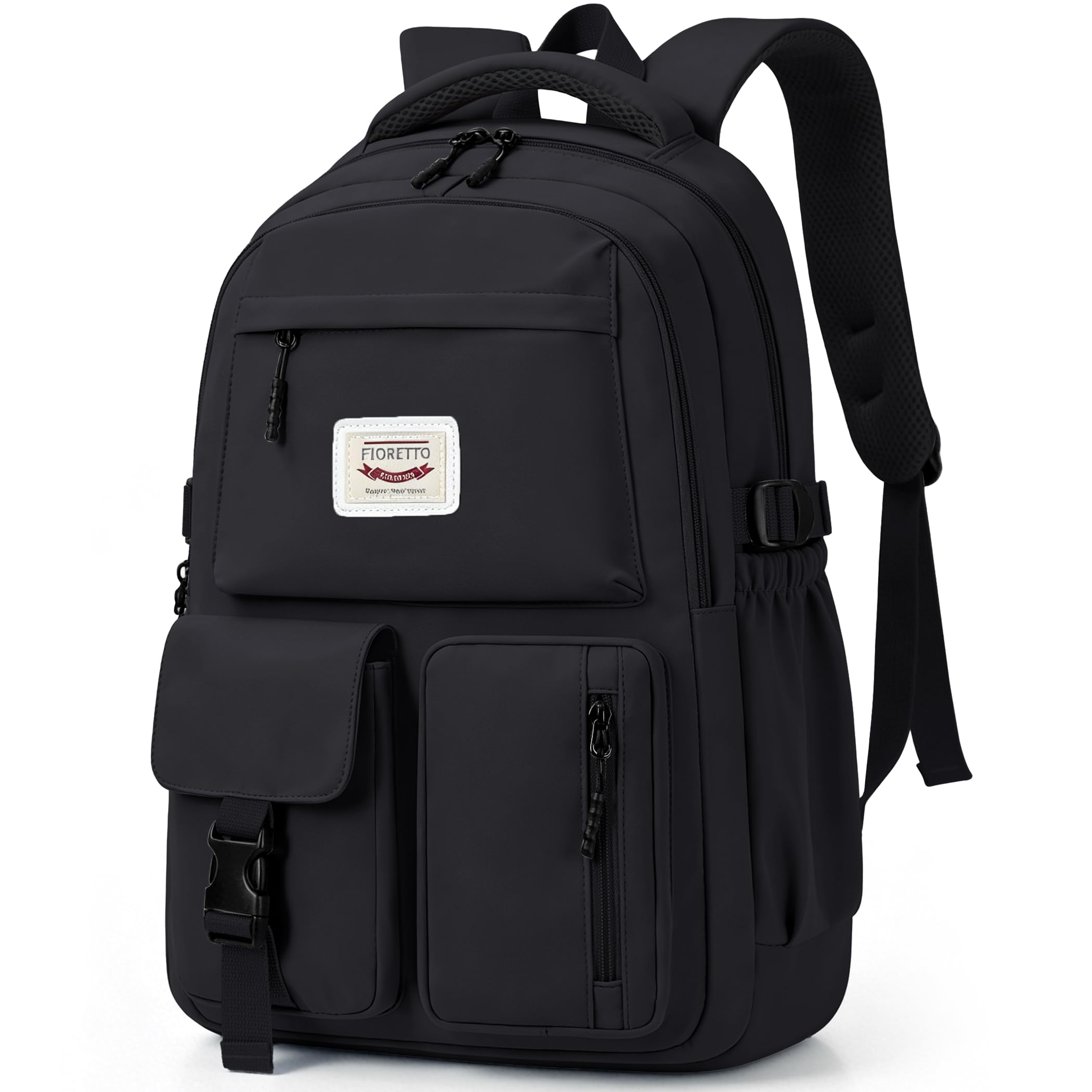 FIORETTO schulrucksack Teenager Mädchen Damen Schulranzen Schultasche School Bag Rucksack Schule 14" Laptopfach, Wasserabweisend & Leicht Schwarz