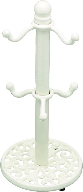 KitchenCraft CIMTCRE Cast Iron Mug Tree Stand for 6 Mugs, White , 30 cm