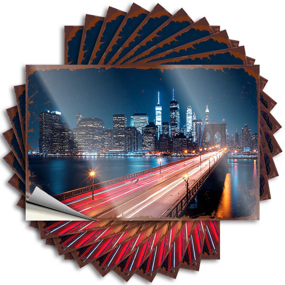 Fzfn Colour Decals Hat Books Nighttime Cityscape With Illuminated Skyscrapers And Bridge Light For Birthday - Funny Outdoor Decor Easy Peel Removable(8X12cm)
