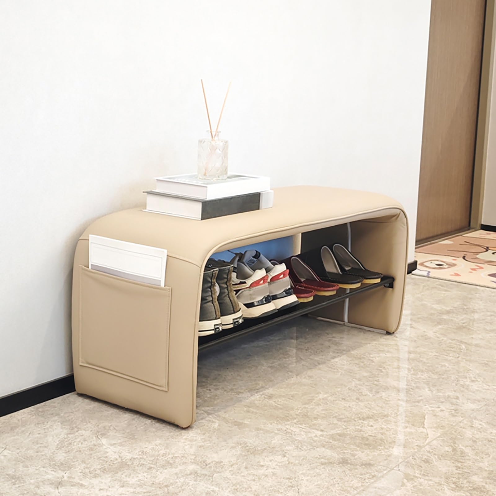 LWJSOCP Entryway Shoe Bench with Cushion Space-Saving Shoe Storage nizer for Hallway Stylish Home Accent Fur Functional Entryway Seating Solution
