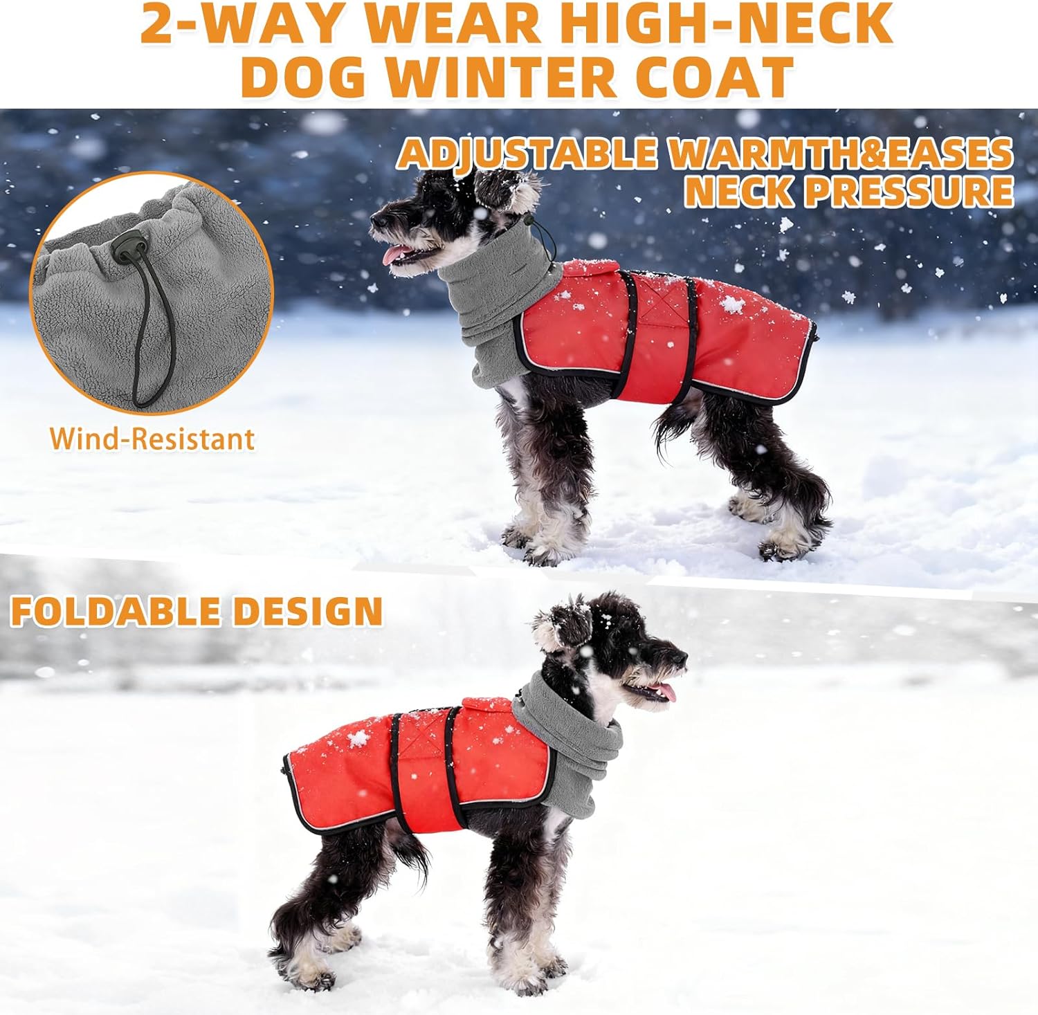 KOOLTAIL Dog Snow Jacket Winter Coat for Small Medium Dogs, Waterproof&Windproof Puppy Jacket with Fleece Lining and High Collar for Cold Weather, Warm Pet Snowsuit Vest Clothes with Leash Hole, Red L