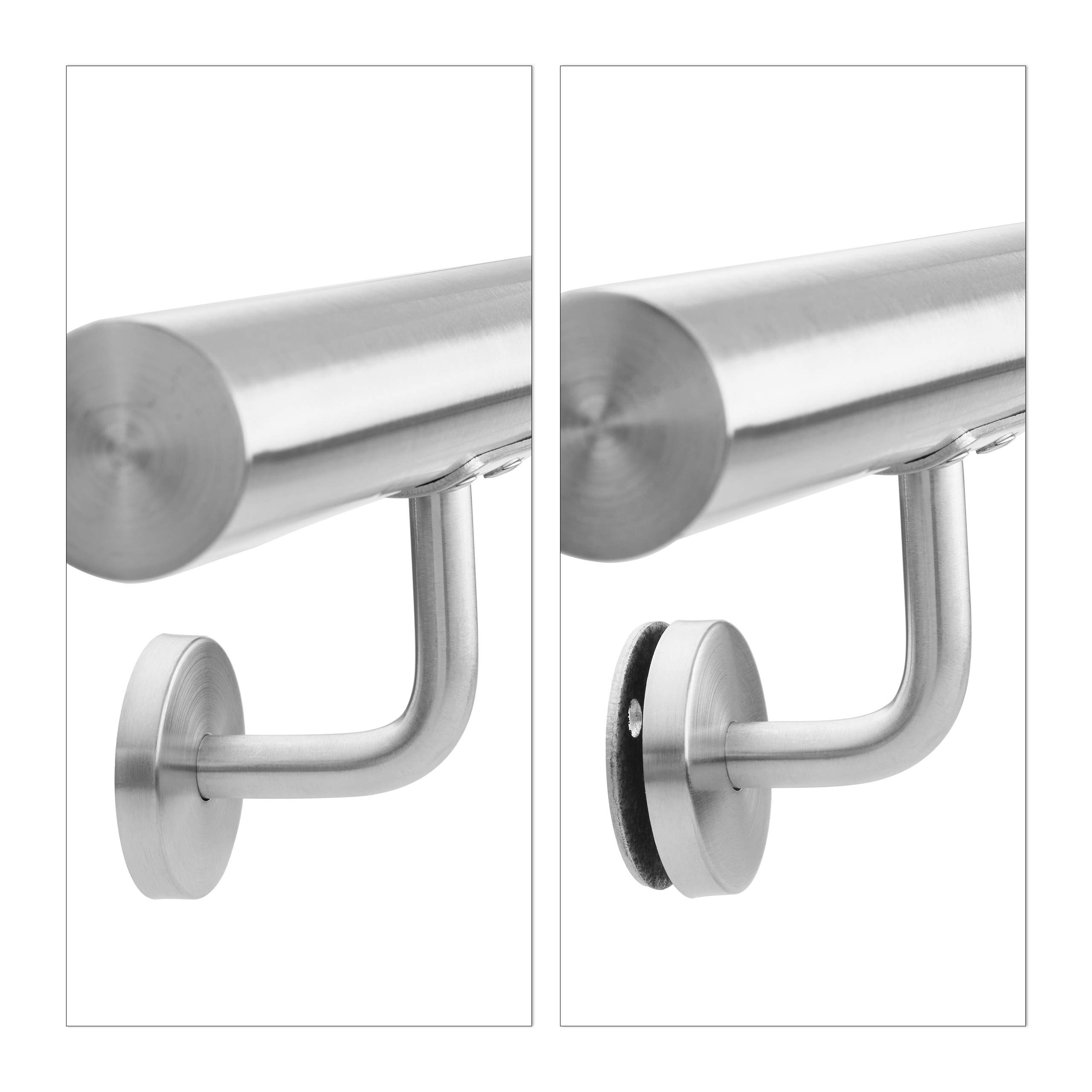 Relaxdays Corrimano, Acciaio Inox 304, Passamano per Ambienti Interni e Esterni, 100 cm, Ø 42 mm, con Supporto, Argento