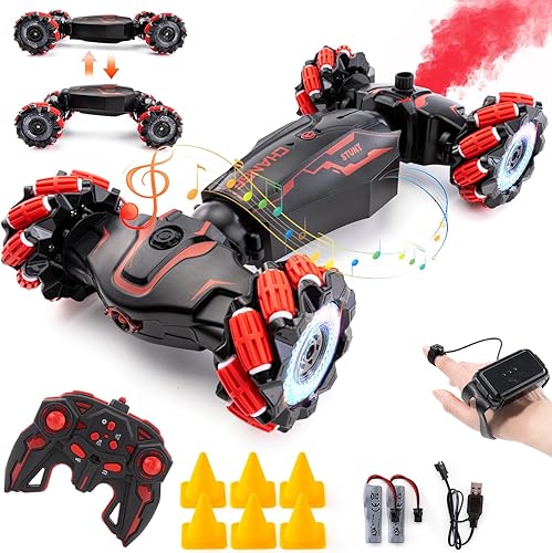 Miniatura 13 de 4WD Coche de Control Remoto con Sensor de Gesto, Giro de 360° de Doble Cara, con Luces y Música, Coche RC de Acrobacias con Giros para Niños de 6 a