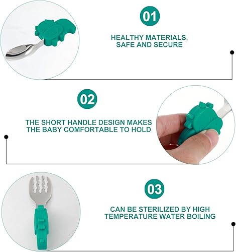 Miniatura 2 de Toddmomy Juego de tenedor y cuchara para niños, cuchara de dibujos animados, utensilios para bebé, cuchara de aprendizaje para bebés, cuchara de