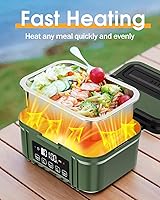 Vista 4 de Cordless Electric Lunch Box for Adults – Battery-Powered Heated Lunch Box with 1.2L Stainless Steel Container, Timer Function, and Leak-Proof Food