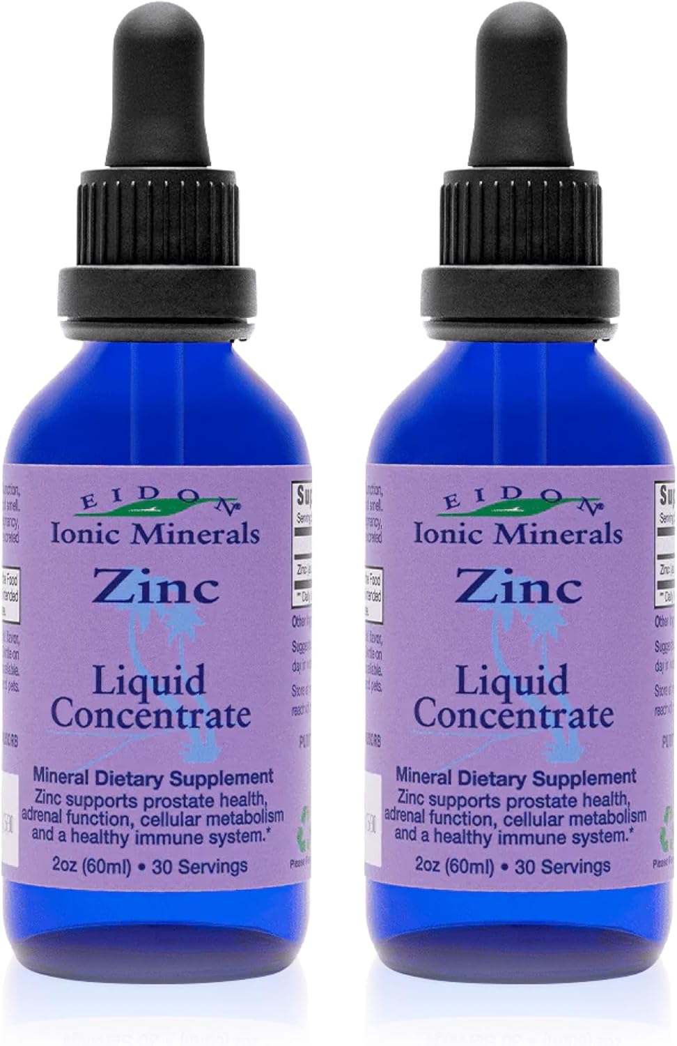 Eidon Ionic Minerals Liquid Zinc Concentrate - Ionic Zinc Sulfate Supplement Drops for Men, Women, & Kids, Support Immune System, Hair and Skin, Liver and Kidney Health - 2 oz, 2 Pack