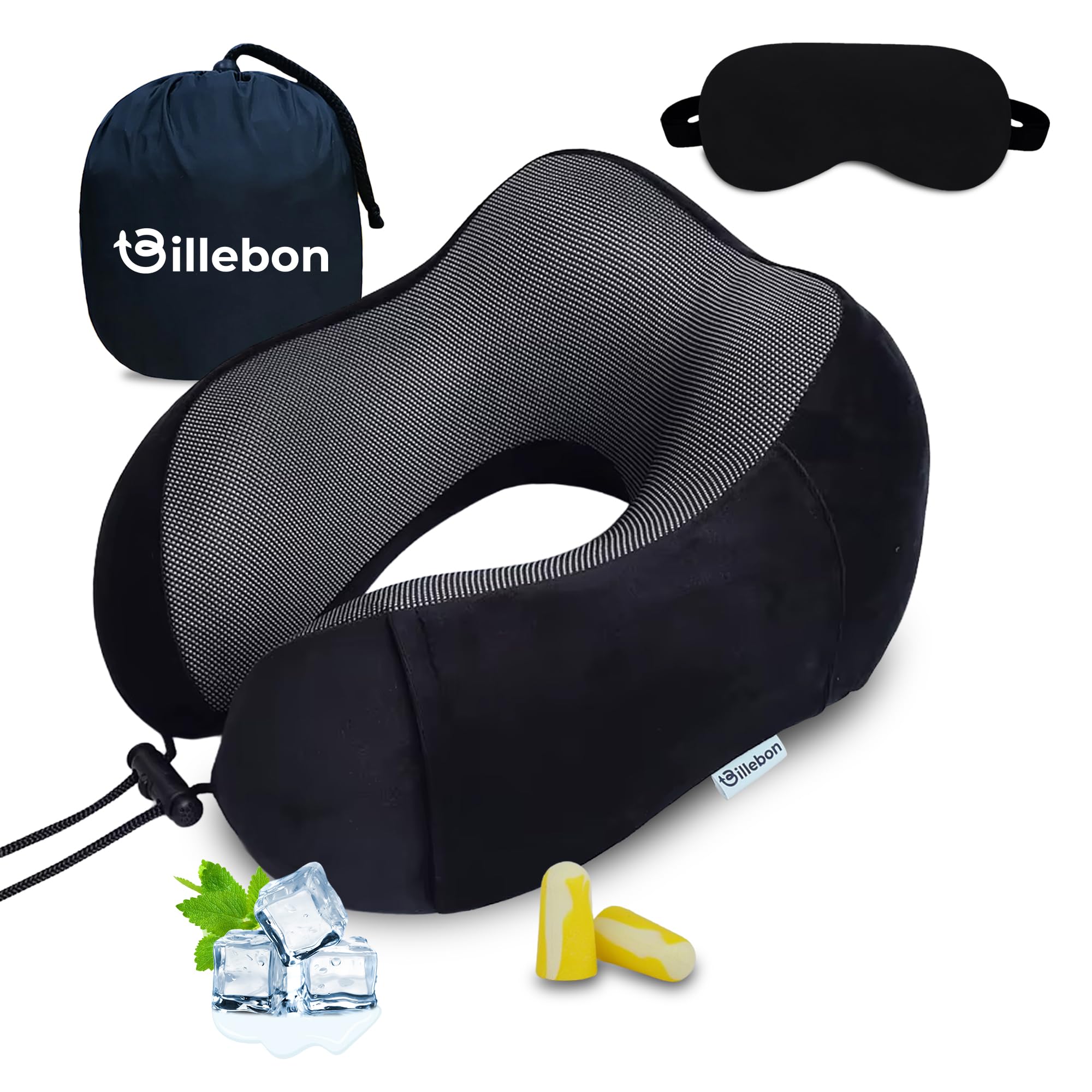 Cool Gel Infused Memory Foam Travel Neck Pillow with Magnetic Fabric Luxury Neck Support Pillow for Comfortable Travel, Washable Removable Cover (Black Combo)-image-17