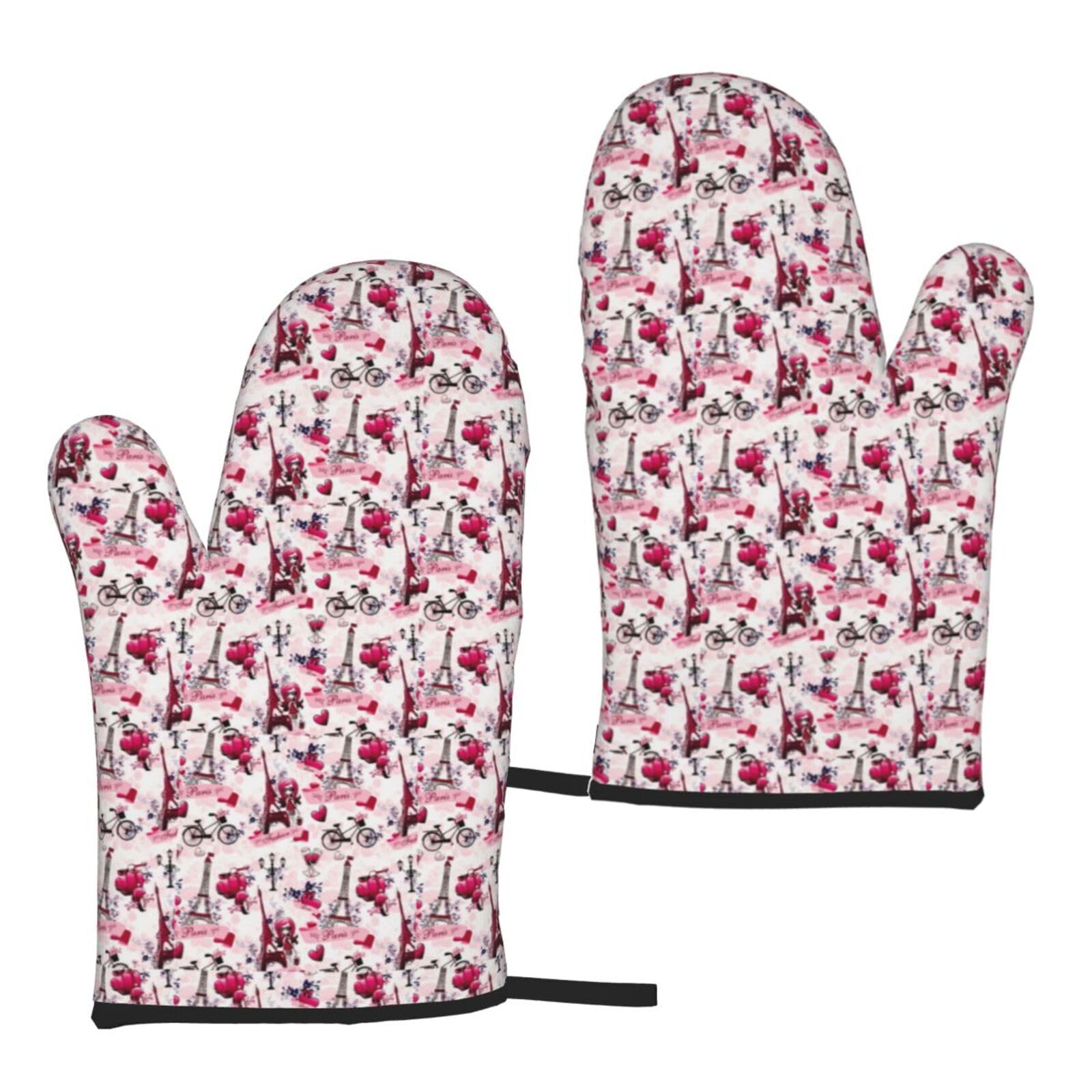 Paris Eiffel Tower France Print Universal Fit Comfort Gloves Protection Heat Resistant Oven Kitchen Baking Grilling