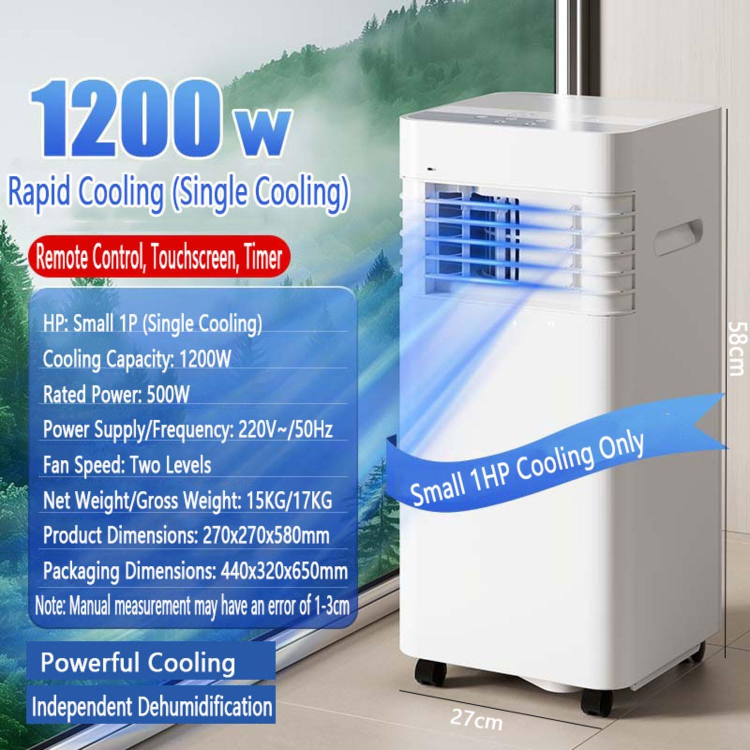 Aire acondicionado portátil, ventilador de refrigeración de bajo consumo y deshumidificador con pantalla digital, temporizador y funcionamiento silencioso para espacios de hasta 300 pies cuadrados