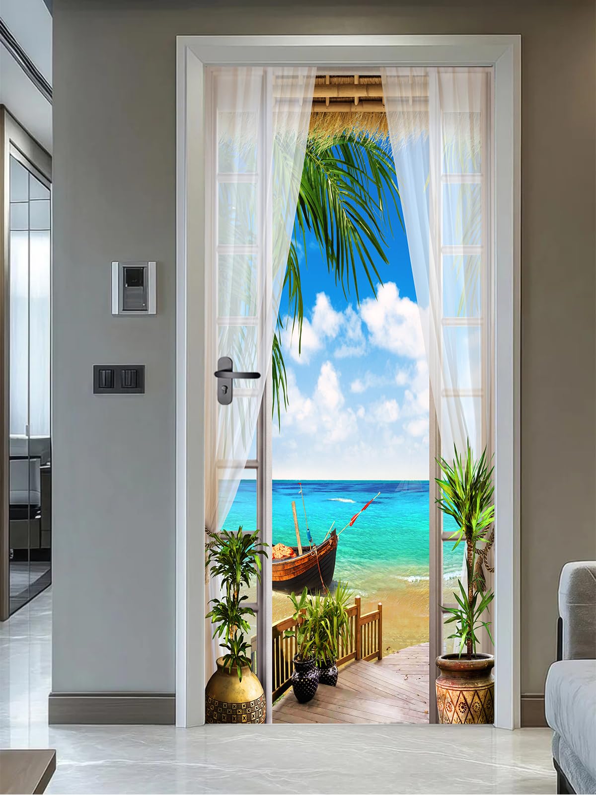 FLFK 3D Vista mare Autoadesiva Adesivo per porta 77x200cm(Set di 2 fogli)-Murale Foto Adesivo da parete decalcomania Salotto Camera da letto arredamento