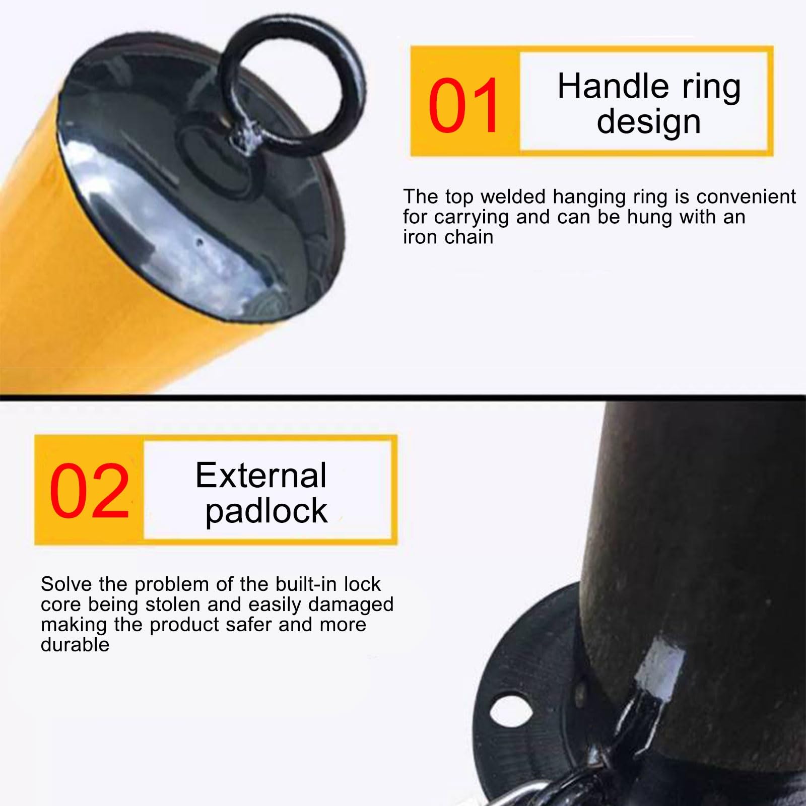 Bolardo de acero amarillo para seguridad en estacionamientos, barrera de control de tráfico para entradas de vehículos, 1 unidad de 600 mm/23,6 pulgadas.