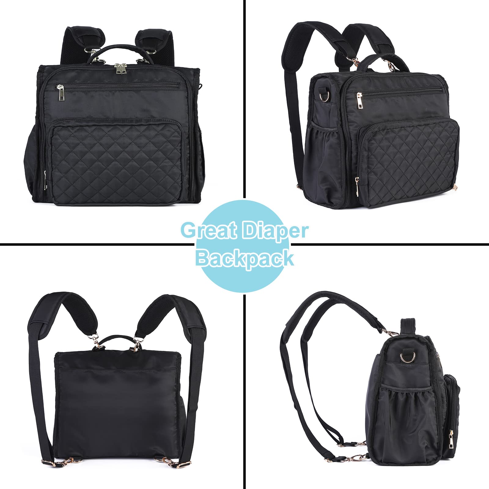 Clearworld Mochila para pañales – Bolsas acolchadas para pañales de viaje para bebés niñas y niños, bolsa cambiadora convertible, bolsillos aislados, gran capacidad, impermeable y elegante, color