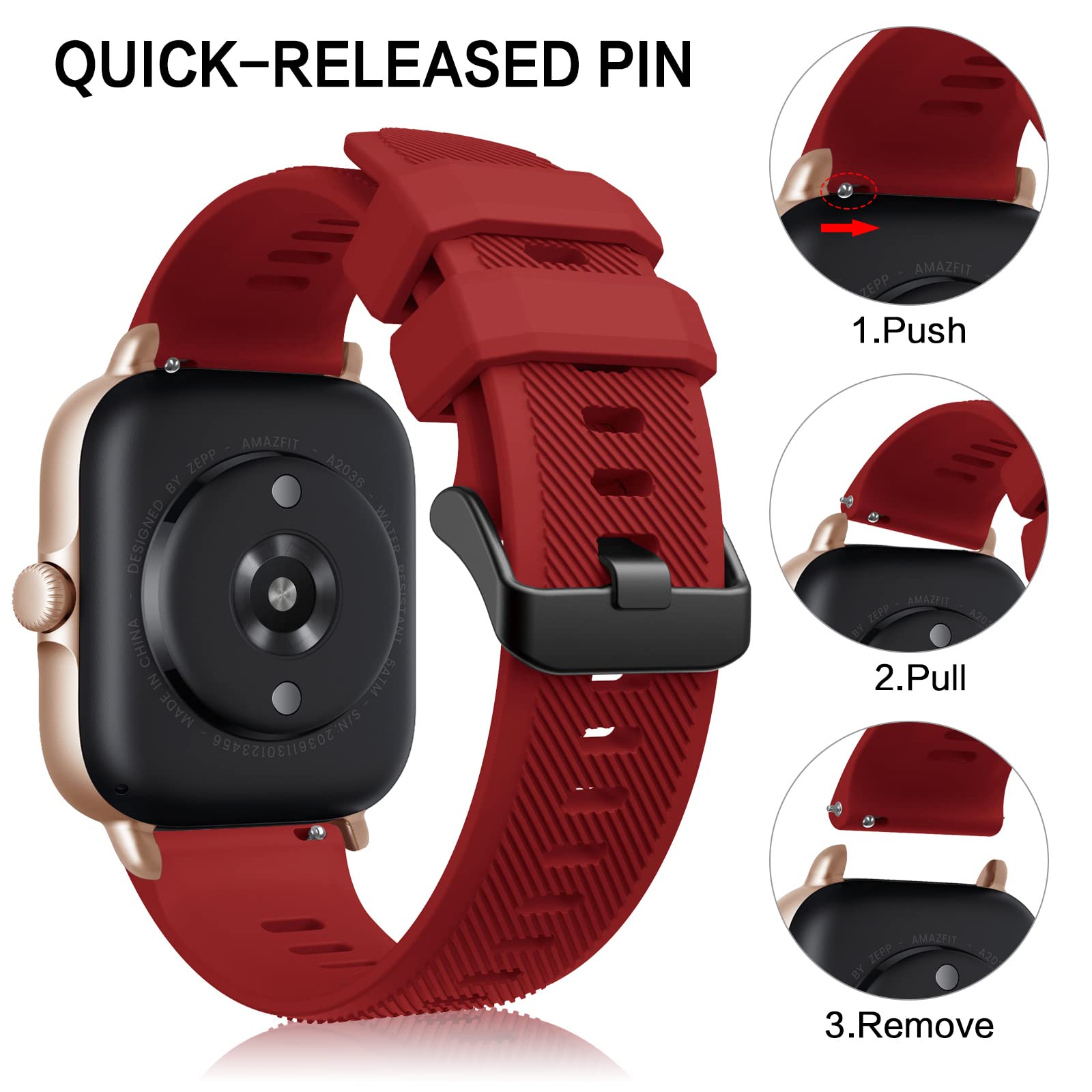 Strap for Amazfit GTR Silicone 22mm Sport Replacement Straps for Amazfit Pace/Amazfit Stratos/Stratos 2/ Stratos 2S/ Stratos 3/ Amazfit GTR 2/ GTR 2e/ GTR 3/ GTR 3 Pro/Huawei Watch GT 2 3 Pro - Image 4