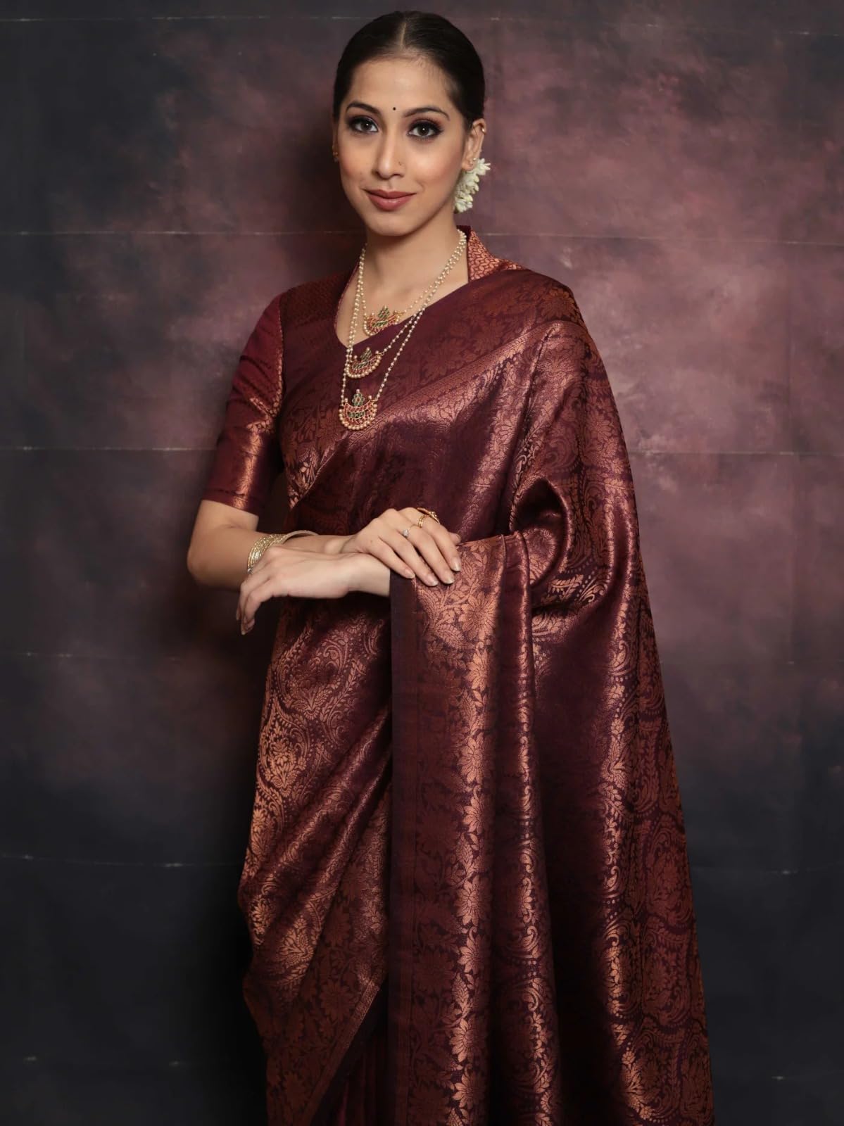 SGF11 Women's Trendy Kanjivaram Soft Lichi Silk Saree With Blouse Piece (Brown)