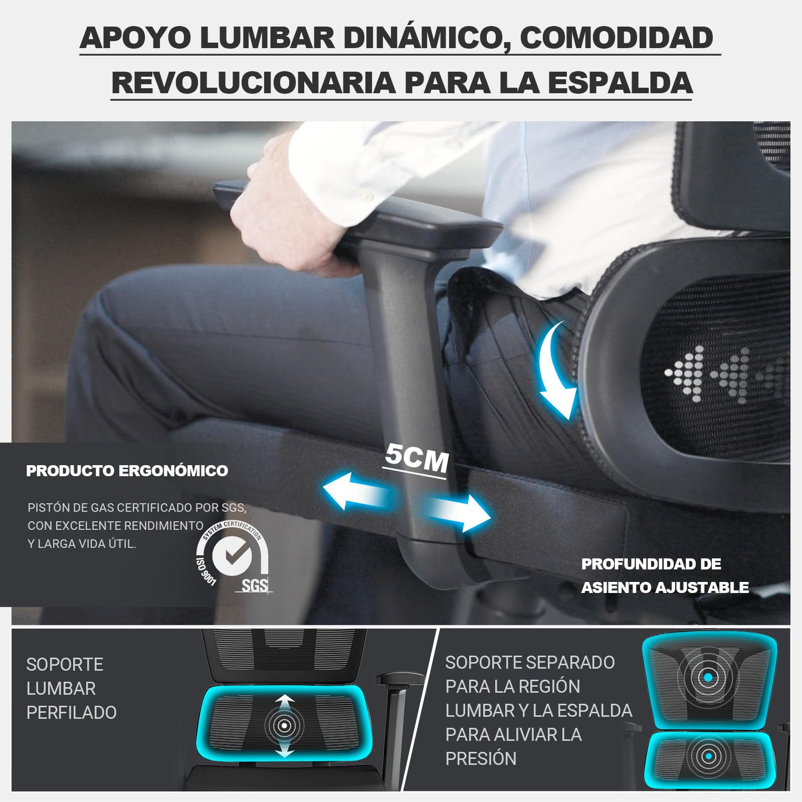 MELOKEA Silla de Oficina Ergonómica, Reposabrazos 4D, Profundidad de Asiento Ajustable, Ruedas de Goma, Inclinación de 4 Niveles, Cómodo para Personas Altas, Estudio & Despacho, Silla Escritorio 200KG
