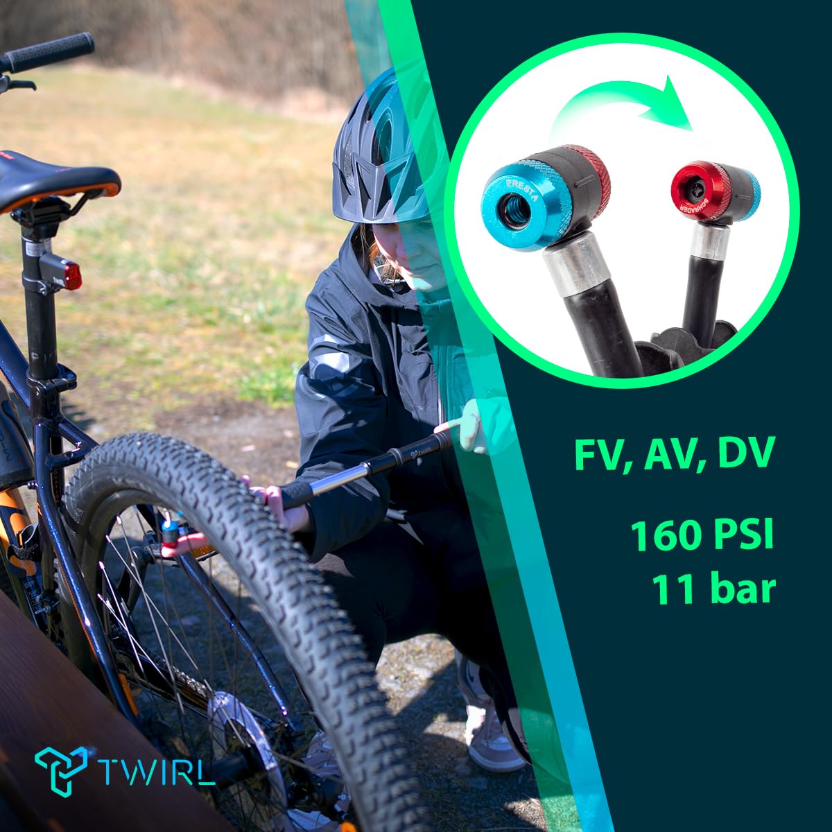 Fahrradpumpe, klein, ausziehbarer Schlauch, Luftpumpe Fahrrad, mini, alle Ventile, Matrix HP11 von Twirl Sport & Freizeit
