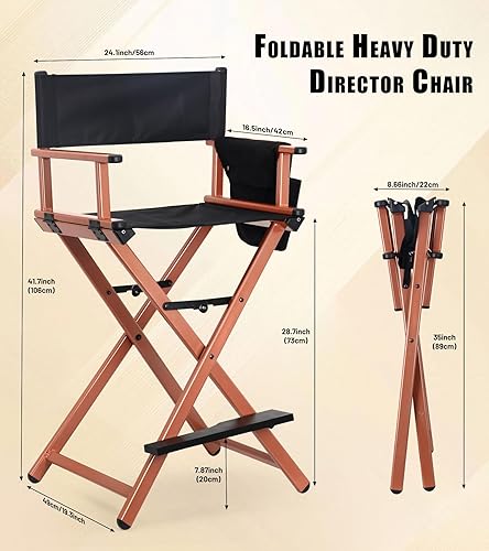 Miniatura 3 de Silla de directores de 30 pulgadas de altura, silla plegable de maquillaje, con cubierta de lona de repuesto, reposapiés portátil, soporta 250
