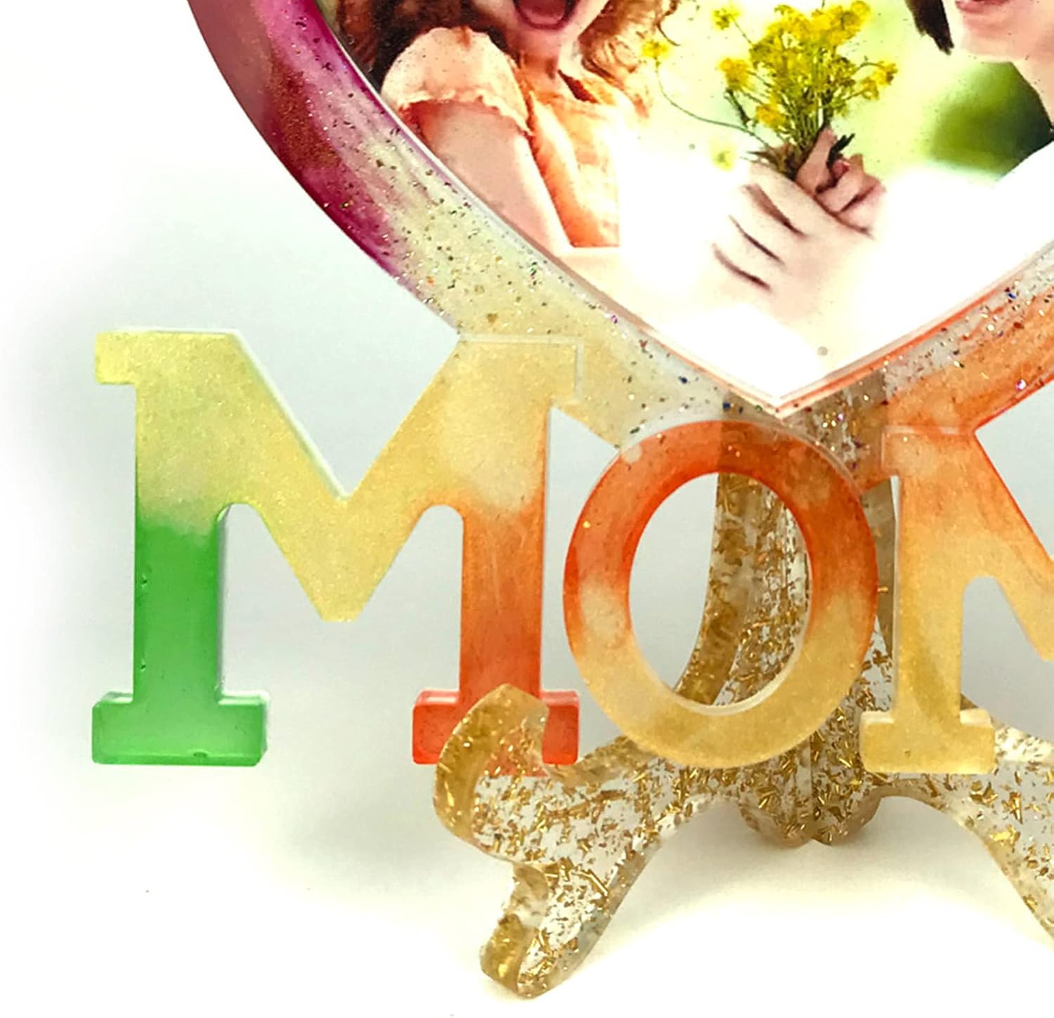 MOM Love Heart Photo Frame UV Epoxy Resin Mold Picture Frame Silicone Mould DIY Crafts Home Table Decoration Casting Tool
