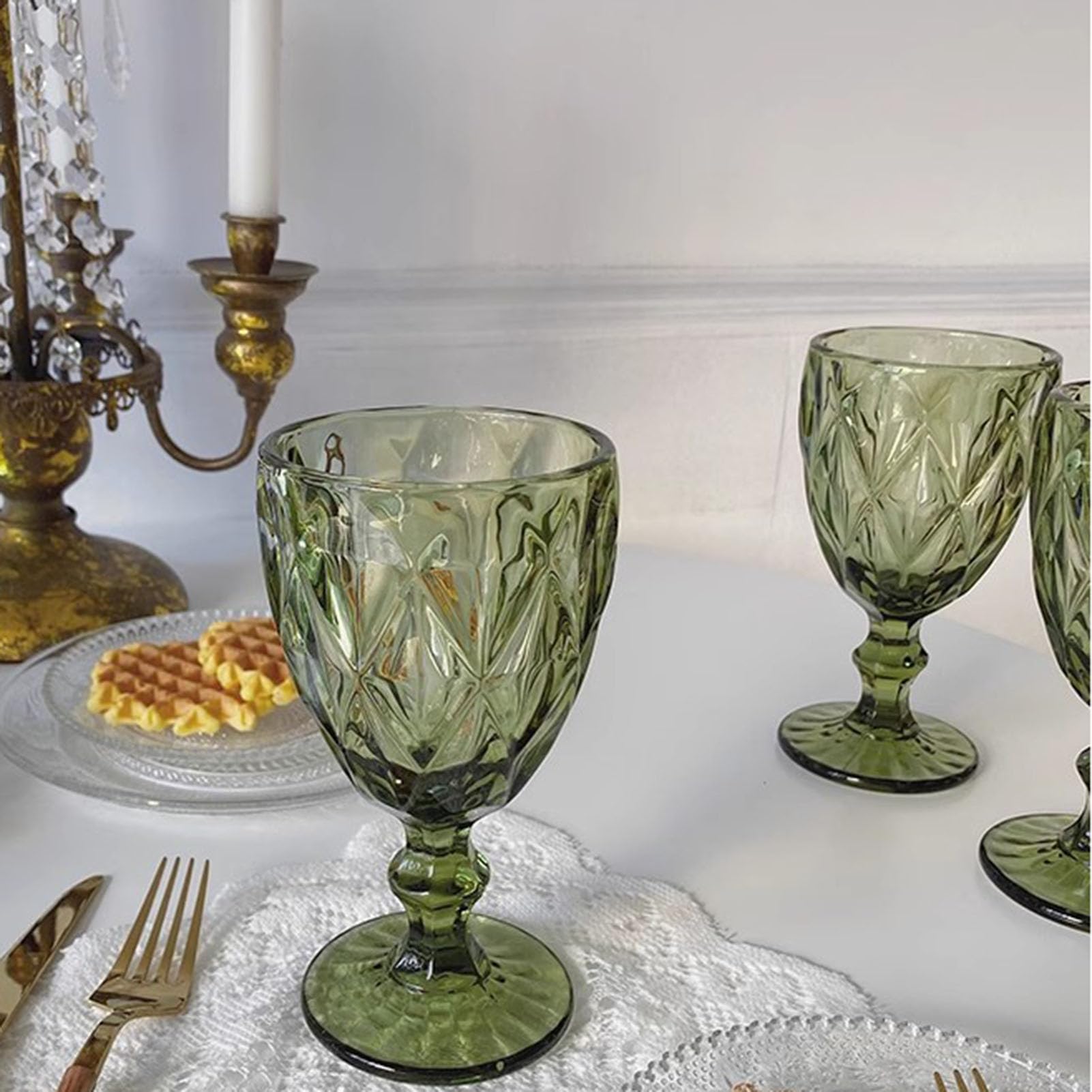 Taganov Green Drinking Glasses Wine Goblets set of 6 Colored Vintage Glassware 10 OZ for Wedding Party Bar New Year Christmas