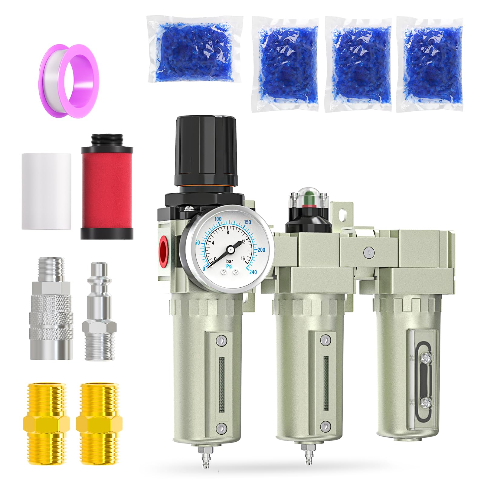 MEANLIN MEASURE 3/4" BSP Heavy Duty Industrial Grade 3 Stage Air Drying System,Coalescing Filter, Particulate Filter, Desiccant Dryer and Air Regulator,Manual Drain,For Plasma Cutter and Paint Spray