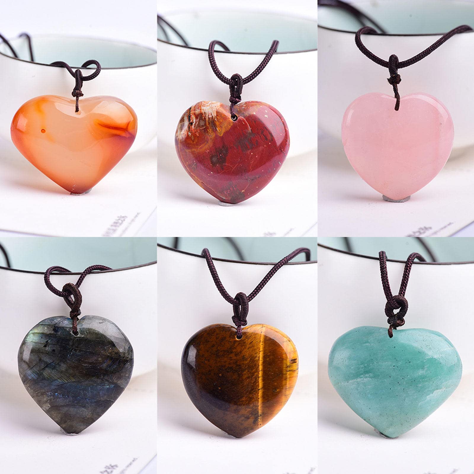 Collares con Colgante de Piedra de Cristal curativo de Reiki en Forma de corazón Collar de Piedras Preciosas Naturales de Cuerda Trenzada Ajustable Reiki Cuarzo Joyas,ClearQuartz