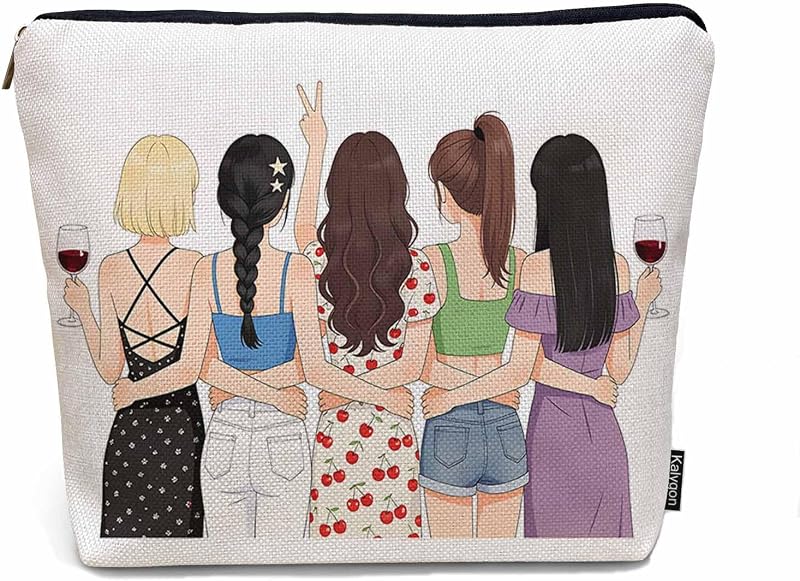 Necessaire de maquiagem Kalygon Best Friends em linho com zíper, 23 x 18 x 0,5 cm