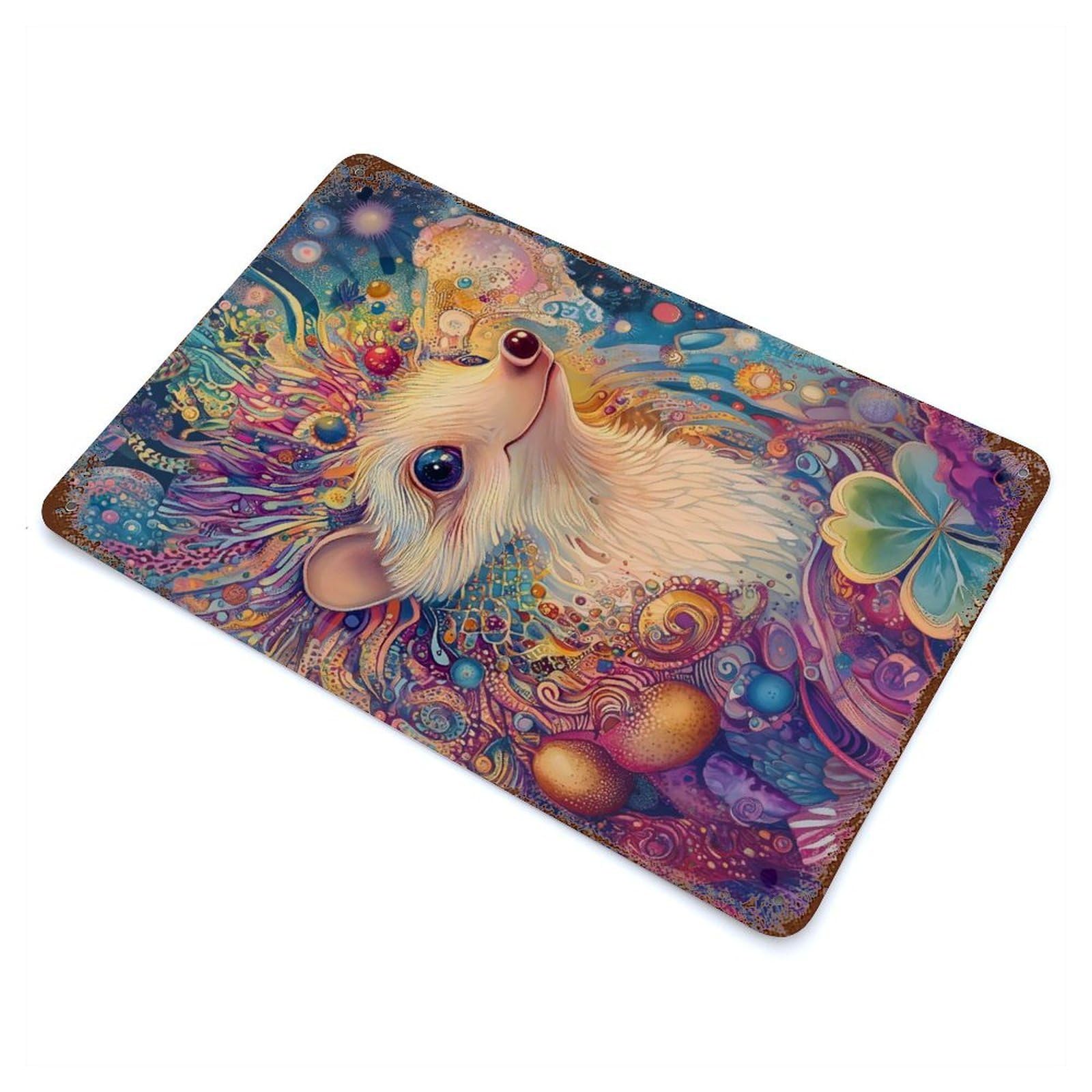 Whimsical Hedgehog in Dreamscape Fantasy Rusty Metal Tin Sign 11.8"x7.9", Classic Wall Plaque for Pub, Kitchen And Man Cave Decor