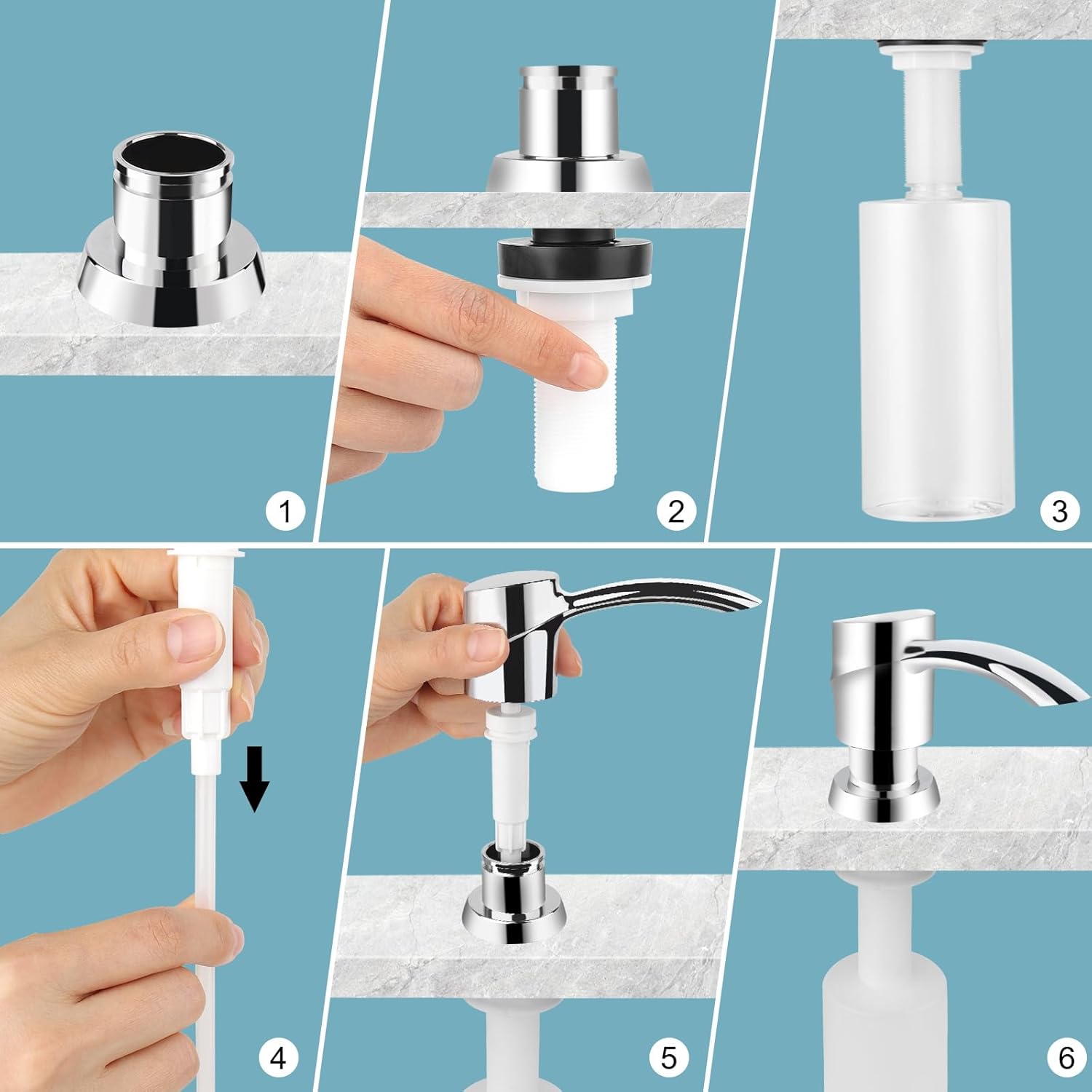 SAMODRA Kitchen Sink Soap Dispenser,Lotion Dispenser,ABS Dispenser Chrome Built-in Pump Head with 11 oz PET Bottle, Refill from Top