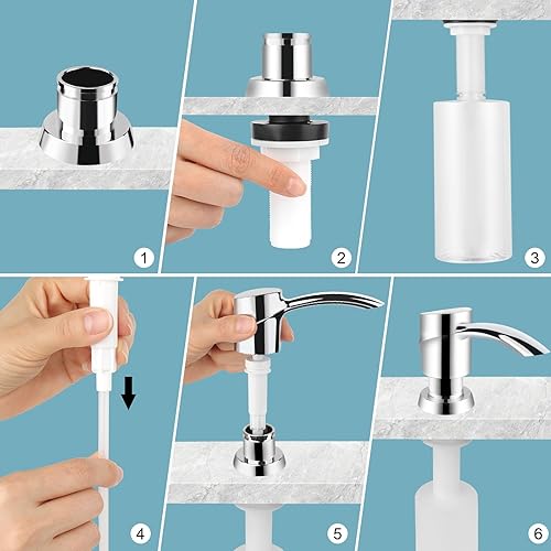 Miniatura 9 de SAMODRA Dispensador de jabón para fregadero de cocina, dispensador de loción, dispensador de ABS cromado integrado con botella de PET de 11 onzas,
