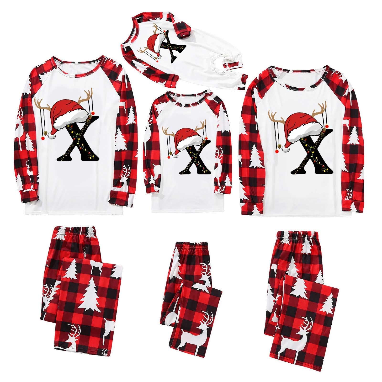 Christmas Pajamas for Family Matching Sets 2024 Cute Alphabet Xmas Pjs Couples Long Sleeve Jammies Holiday Sleepwear