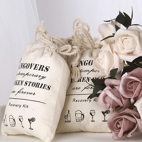 Miniatura 6 de Whaline Paquete de 20 bolsas de despedida de soltera con cordón de algodón para recuperación, bolsa de muselina para despedida de soltera, regalo de