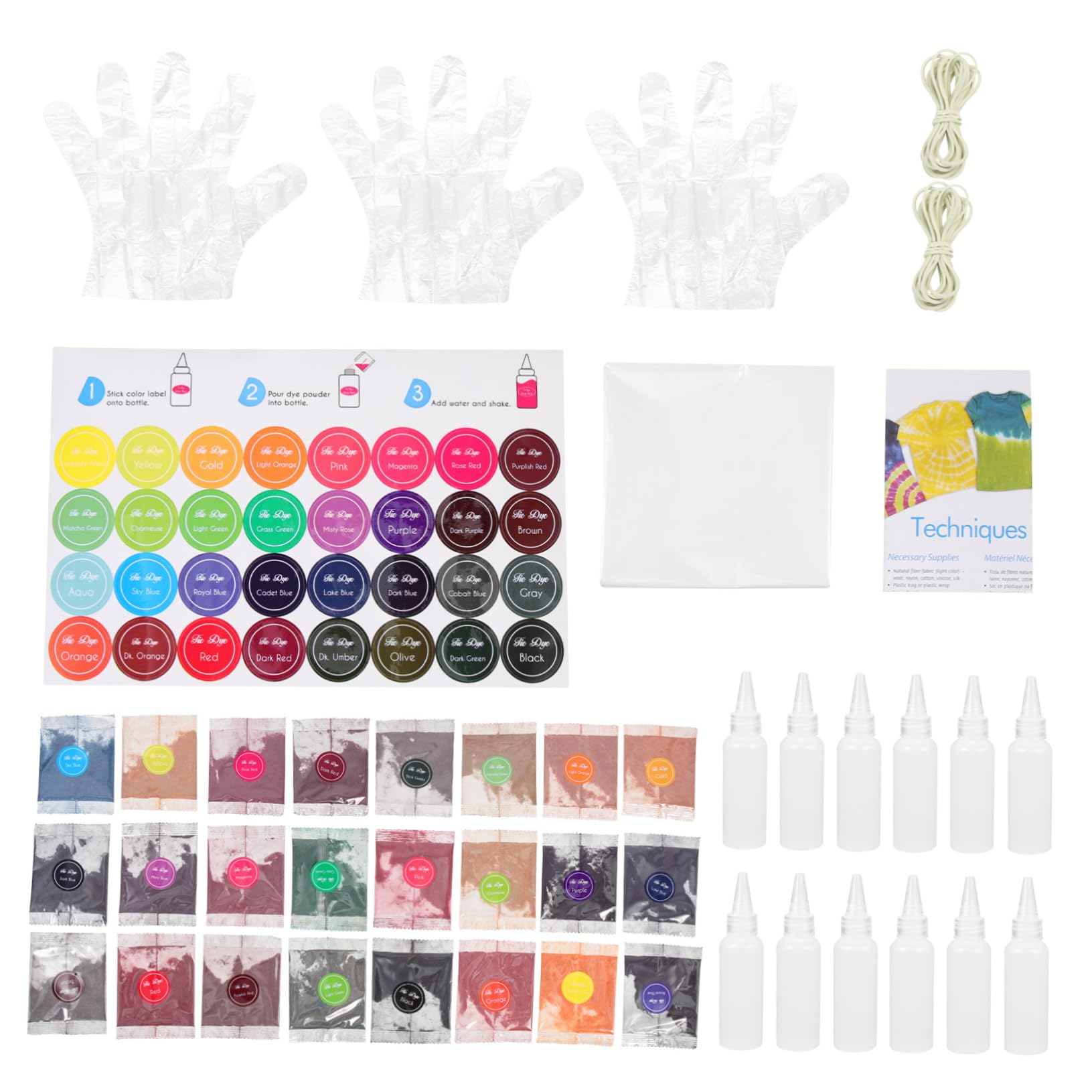 STOBOK Kit per Tintura Tie-dye in Polvere 24 Colori, Set per Tintura Tessuti Coloranti per Scarpe, Abbigliamento e Sciarpe, per Ragazzo Ragazza e Adulti