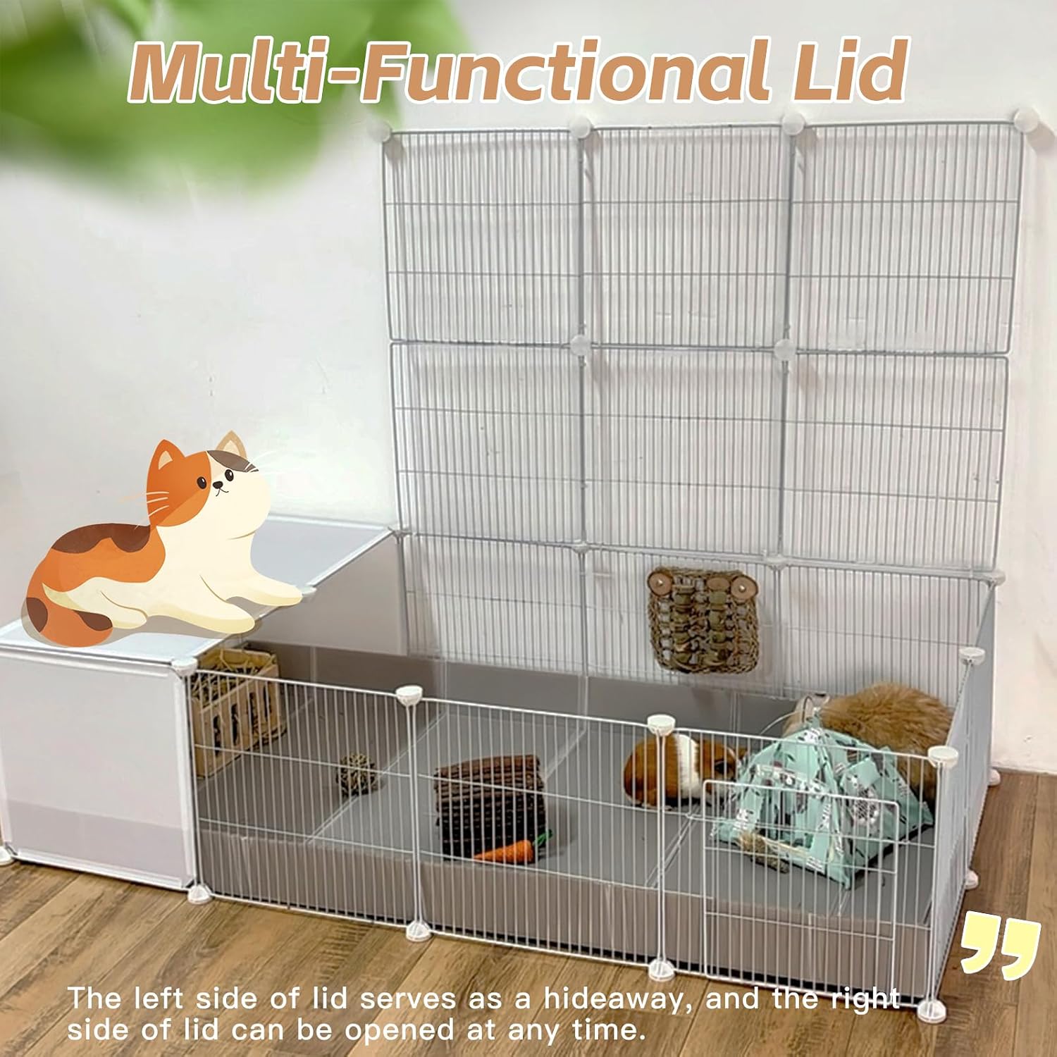 Guinea Pig Cages with Lid & Corrugated Liner 10ft CNC Small Animal Playpen Indoor Rabbit Bunny Cage Large Critter Loft Habitat Hedgehog Pet Hutch 55x28x14inch