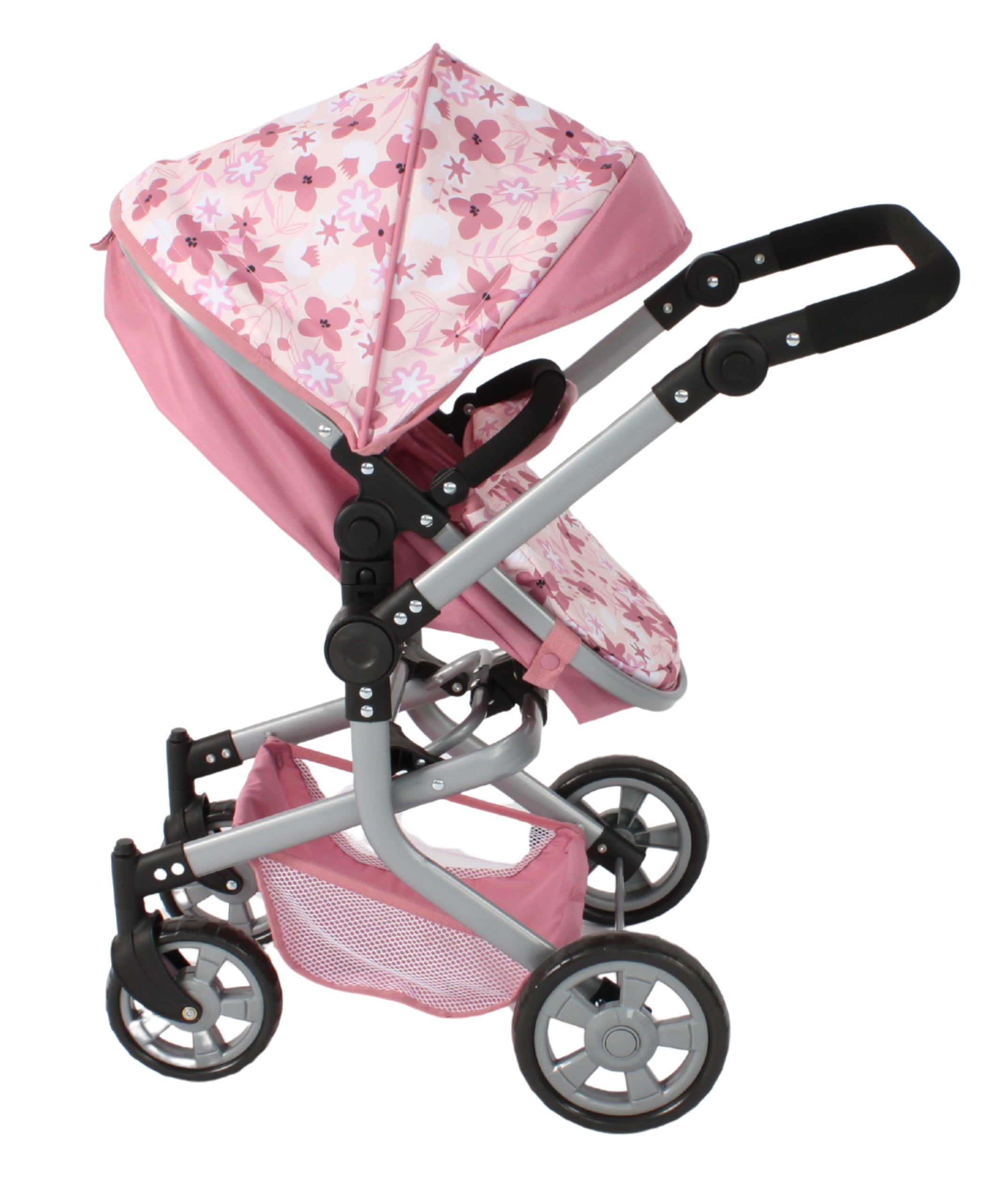 Bayer Chic 2000 Kombi-Puppenwagen Mika 2-in-1, faltbar, 47–80 cm | Mit Schwenkschieber, umsetzbarem Aufsatz und schwenkbaren Vorderrädern – für Puppen bis 52 cm und Kinder von 4–8 Jahren.