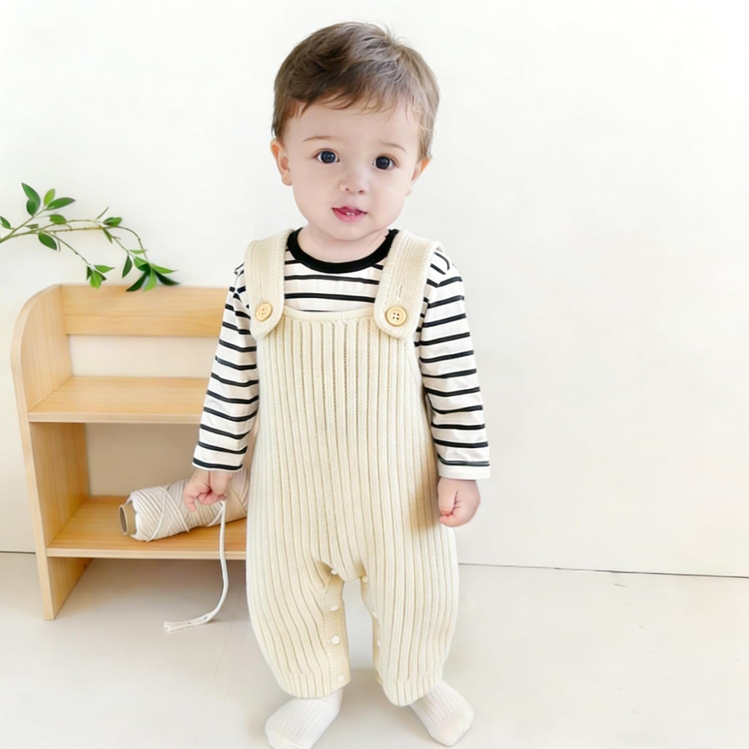 100% Cotton Baby Knitted Jumpsuit, Ribbed Sleeveless Romper for Infants and Toddlers Overall Bodysuit Newborn Gifts