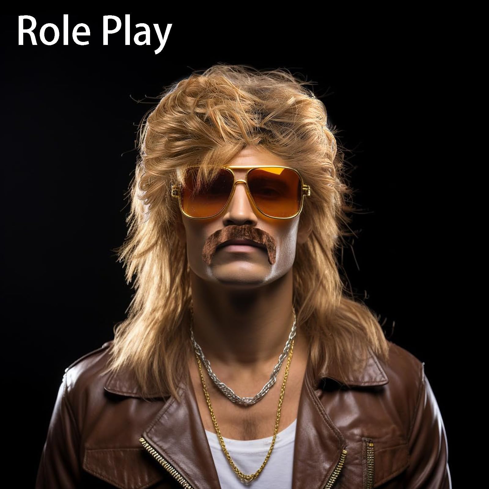 4-Piece Set 80s Wig - Blonde & Brown Wave Mullet Wigs for Men - George Michael Style - Halloween Costume & Party Accessory - Image 3