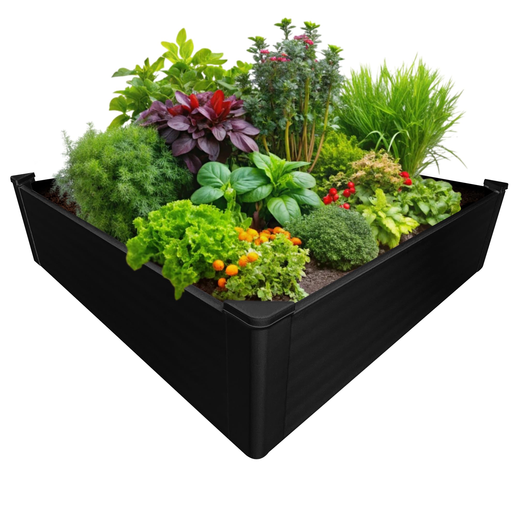 One Sweet Earth Raised Garden Bed - 4x4 ft Planter Box - Black HDPE - No Tools Needed - DIY Kit for Urban Gardening, Flowers, Herbs & Vegetables - Made in The USA