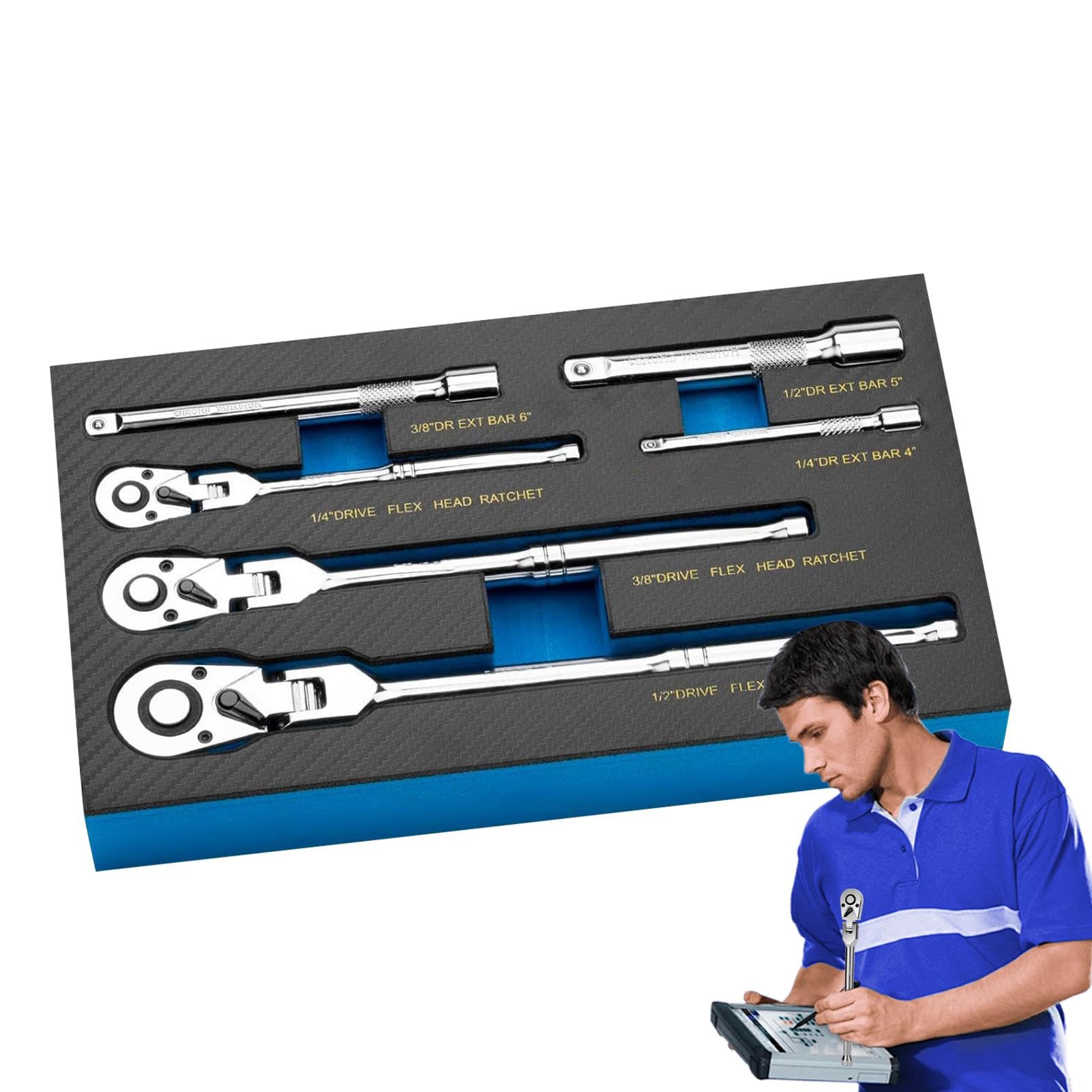 Set di ganci a cricchetto allungabili, chiave a cricchetto girevole a 180° | con attacco rapido, funzionamento da 1/4, 3/8, 1/2", chiave a cricchetto 72 denti, chiave a cricchetto regolabile in 6 pezzi,