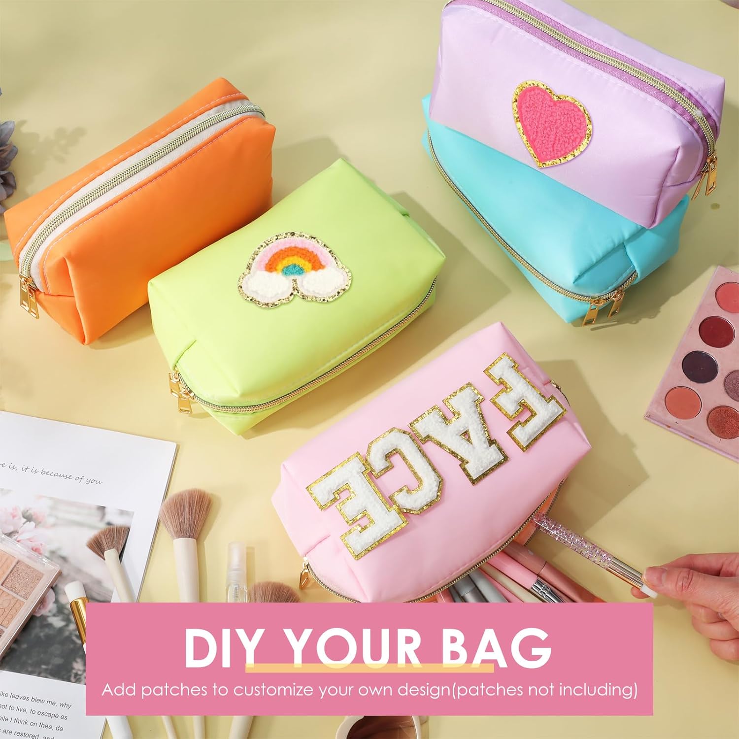 Kigeli 12 Pcs Nylon Makeup Bag Bulk Cosmetic Pouches Preppy Cosmetic Bag for Women Waterproof Travel Zi,pper Organizer Little Outdoor Accessory Makeup Toiletry Pouches Set(Macaron)