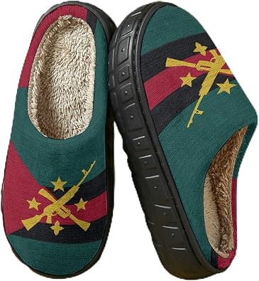 Angola Flag Womens Fuzzy Slippers Bedroom Slippers Warm House Shoes Soft Thick Outdoor Comfort Man