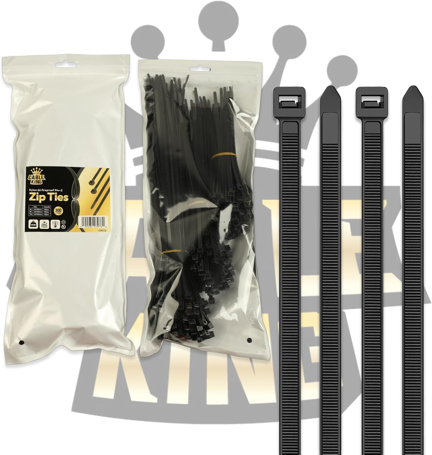 Black Cable Ties Assorted Sizes (6”+8”+12”) UV Resistant Cable Ties (6"+8"+12" Pack of 300)