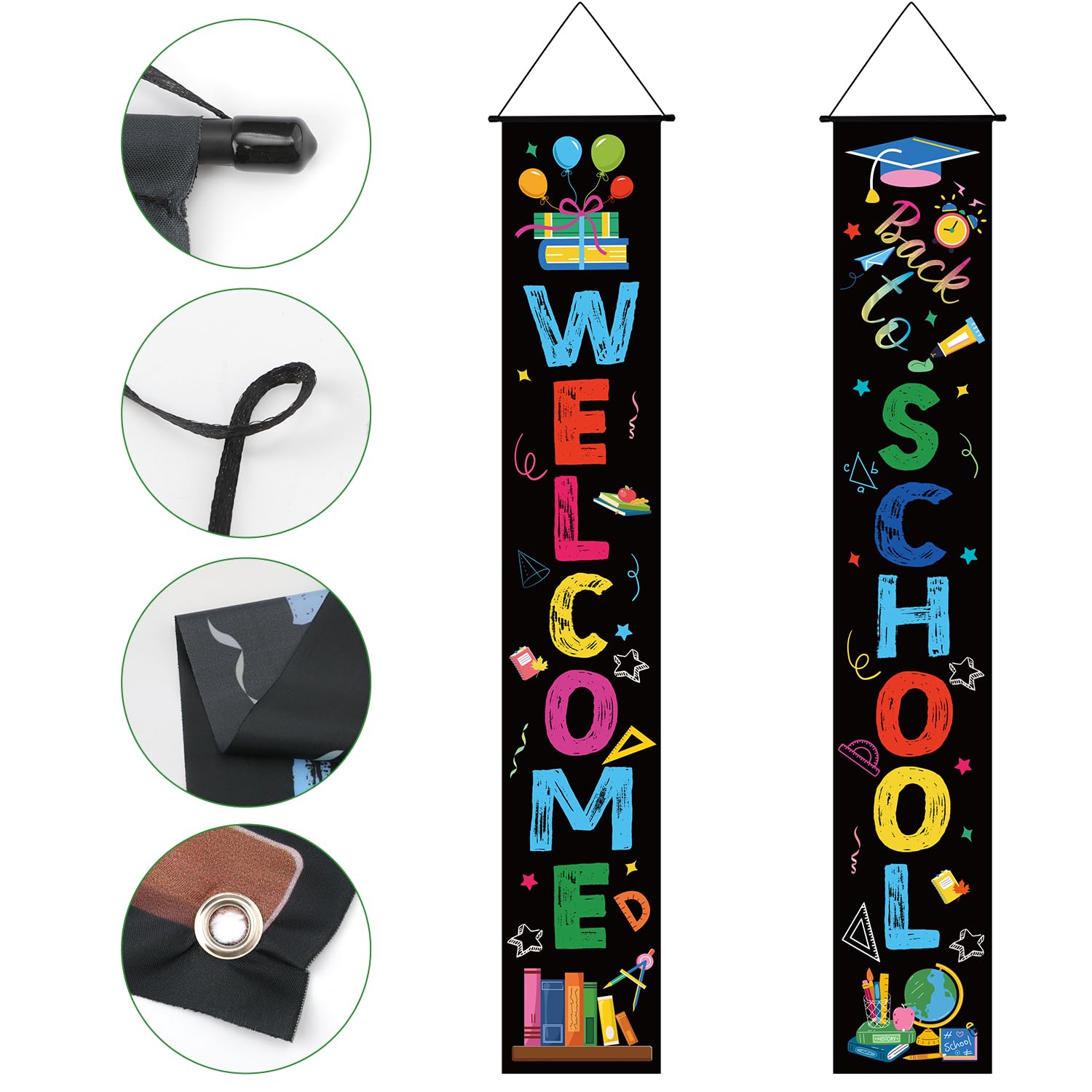 Bannière Verticales de Rentrée Scolaire, 180x30cm Bannière de Bienvenue pour Classe Back to School Banner Décorations du Premier Jour d'École pour École Maternelle, Primaire, Collège et Lycée