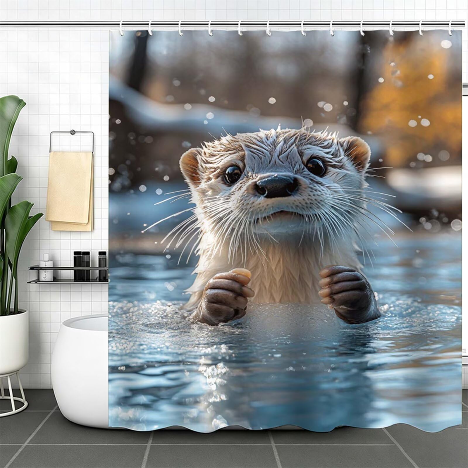 Duschvorhang braun, Polyester Stoff aus Textil – Wasserdicht – Waschbar – Inkl 12 Ringe – Badewannenvorhang für Dusche & Badewanne, Shower Curtains 230x180cm Mizuki J-721