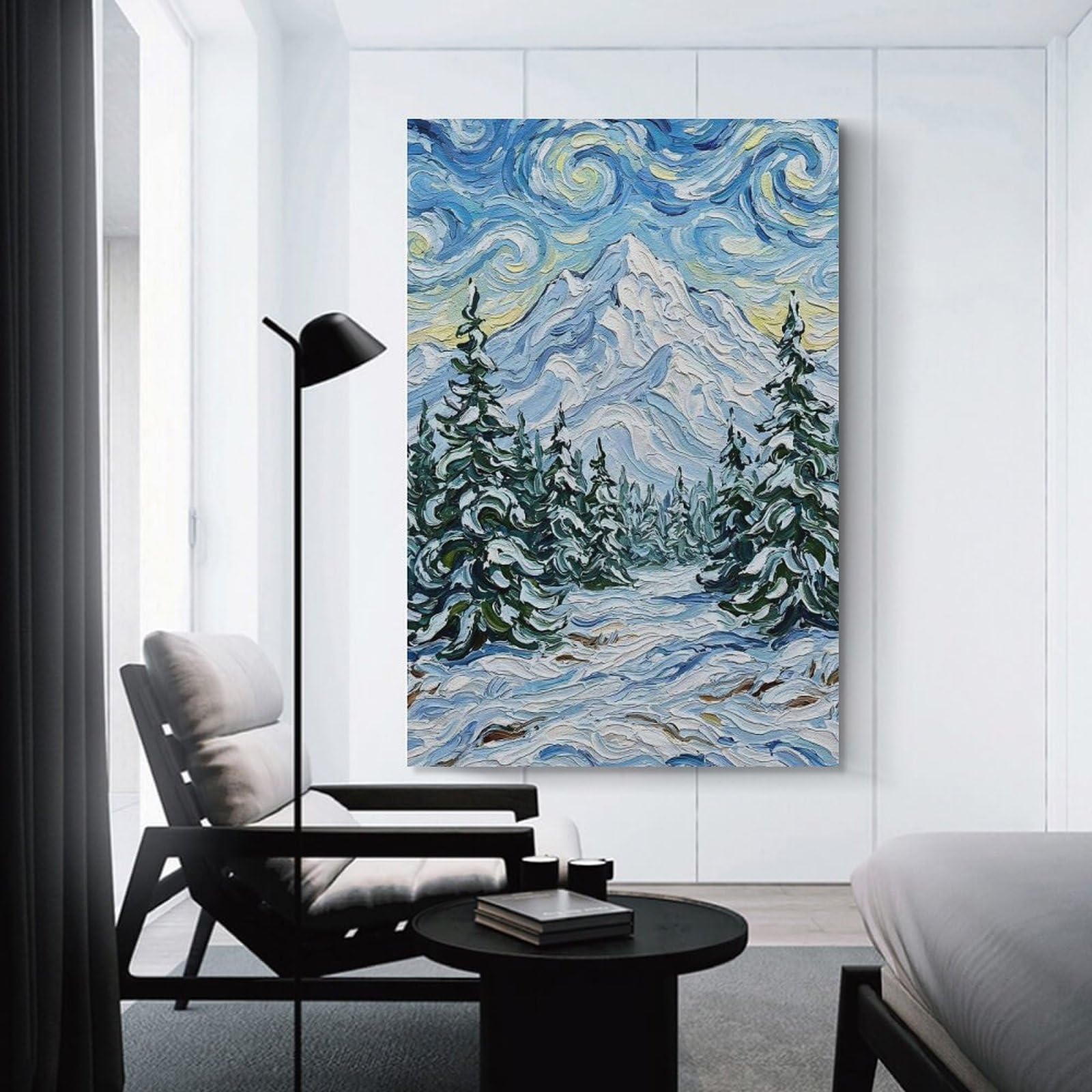 Junmoney Decorative Canvas Print Snowy Mountain Landscape Painting, 24x36inch(60x90cm), for Living Room, Bedroom Or Home Office, Home Decor Gift with Stylish Appeal